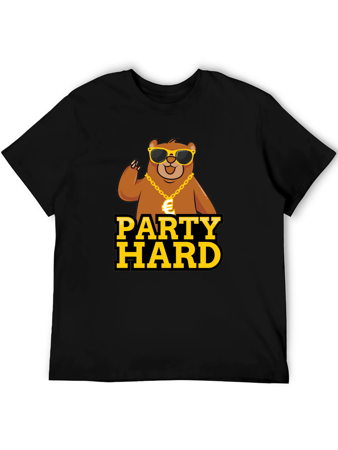 Black Party Hard Bear Graphic Tee - Black Cotton T-Shirt view 5