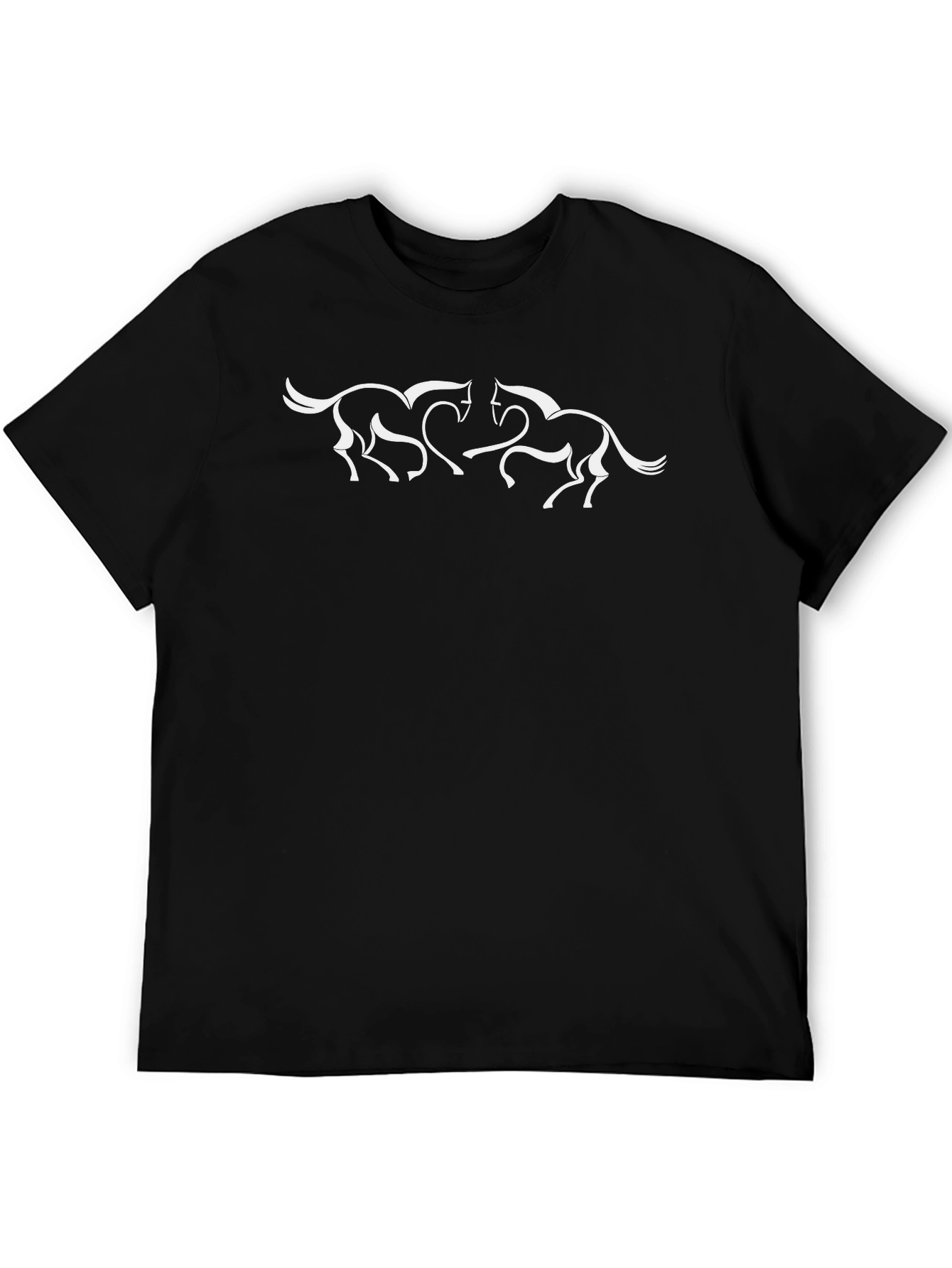Black Black T-Shirt with Two White Horses view 5