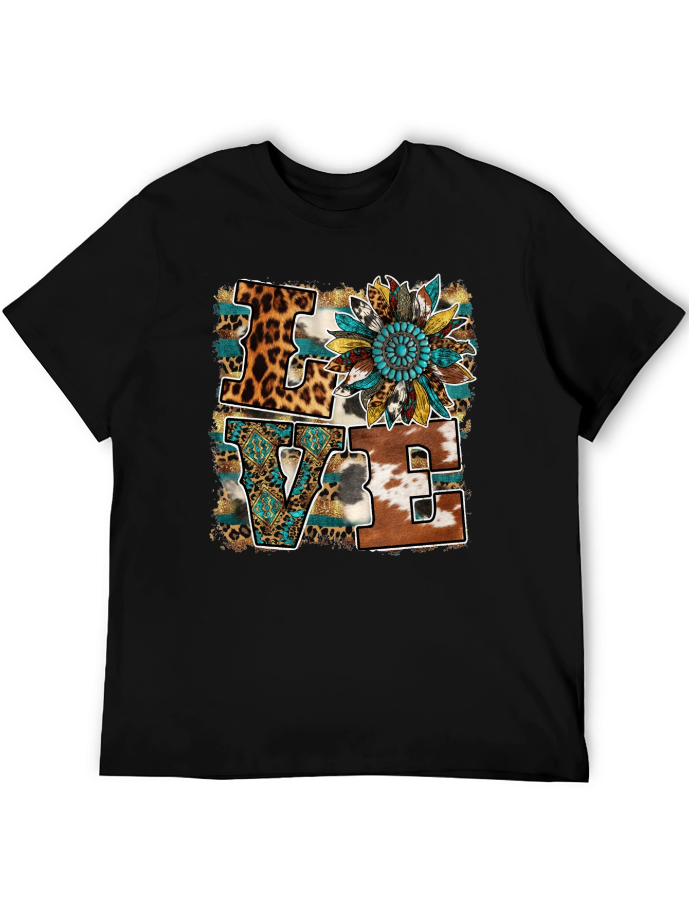 Black Western LOVE Graphic Tee - Leopard, Cowhide, Turquoise view 5