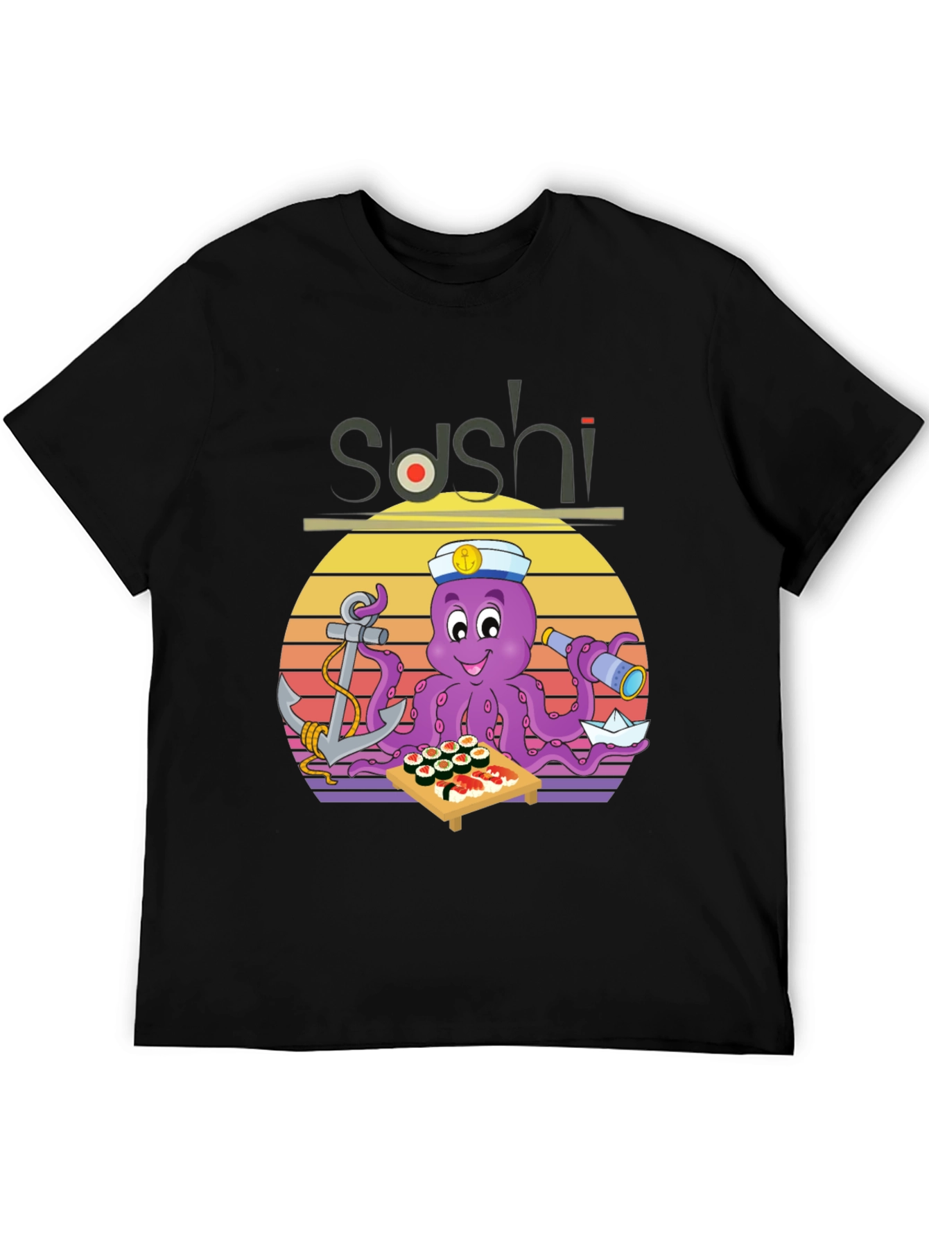 Black Sushi Octopus Graphic T-Shirt - Fun Nautical Design view 5