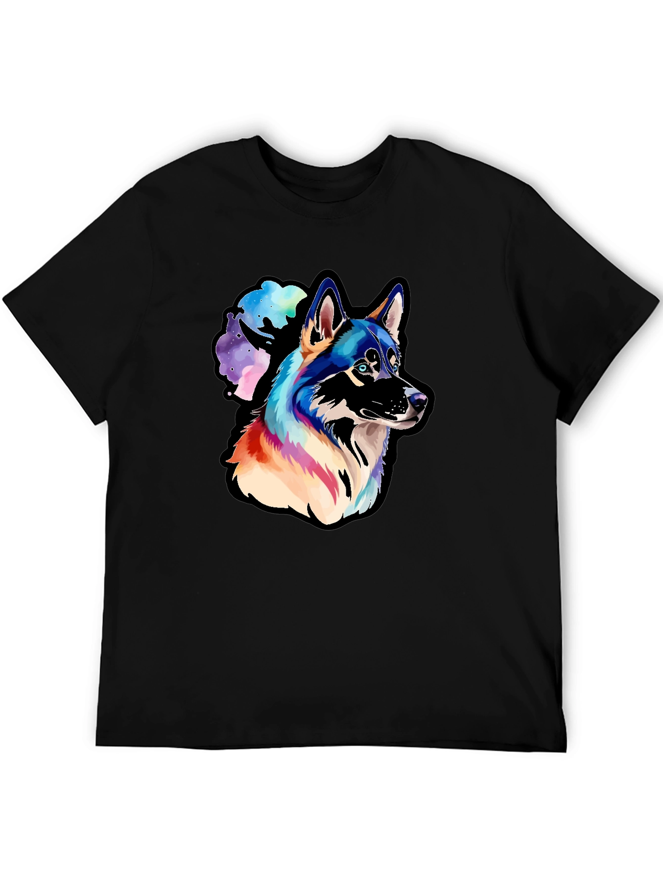 Black Husky Watercolor Men's Graphic T-Shirt view 5