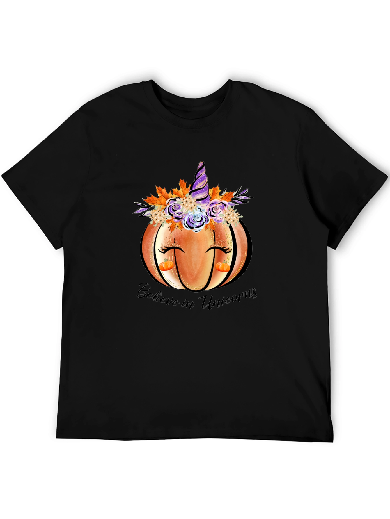 Black Pumpkin Unicorn Graphic T-Shirt Fall Tee view 5