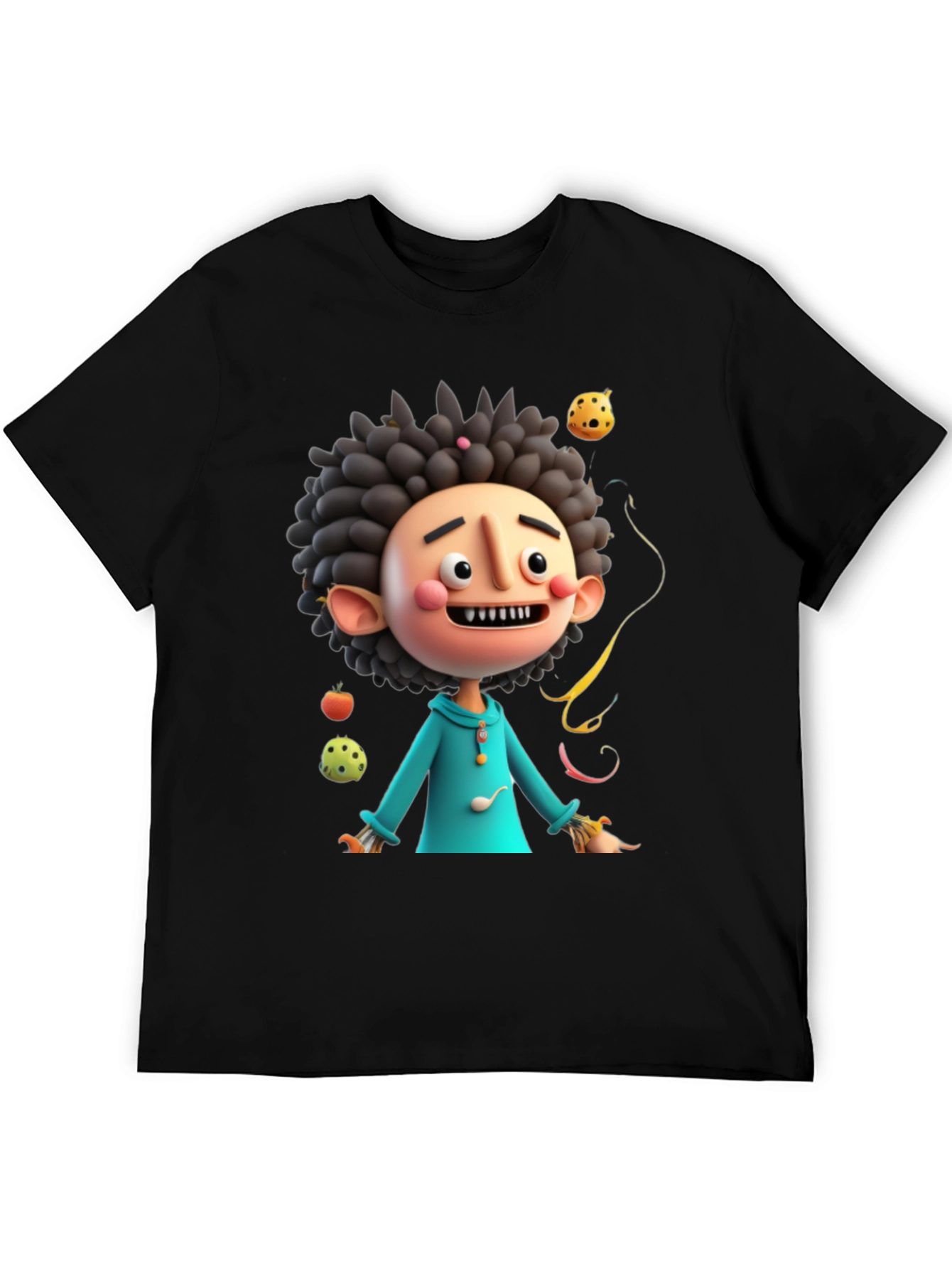 Black Fun Cartoon Character Black T-Shirt view 5