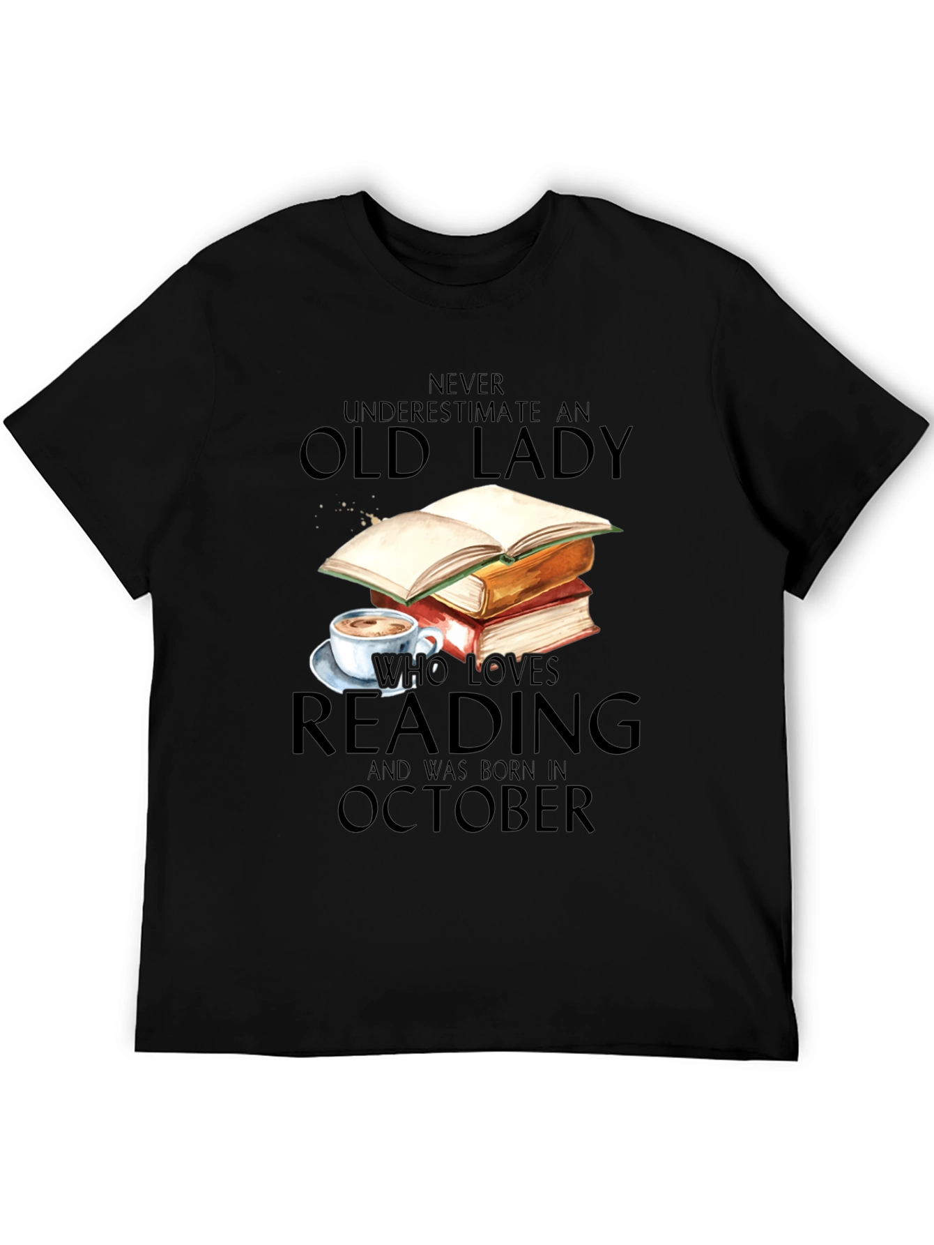 Black Old Lady Who Loves Reading October Birthday T-Shirt view 5