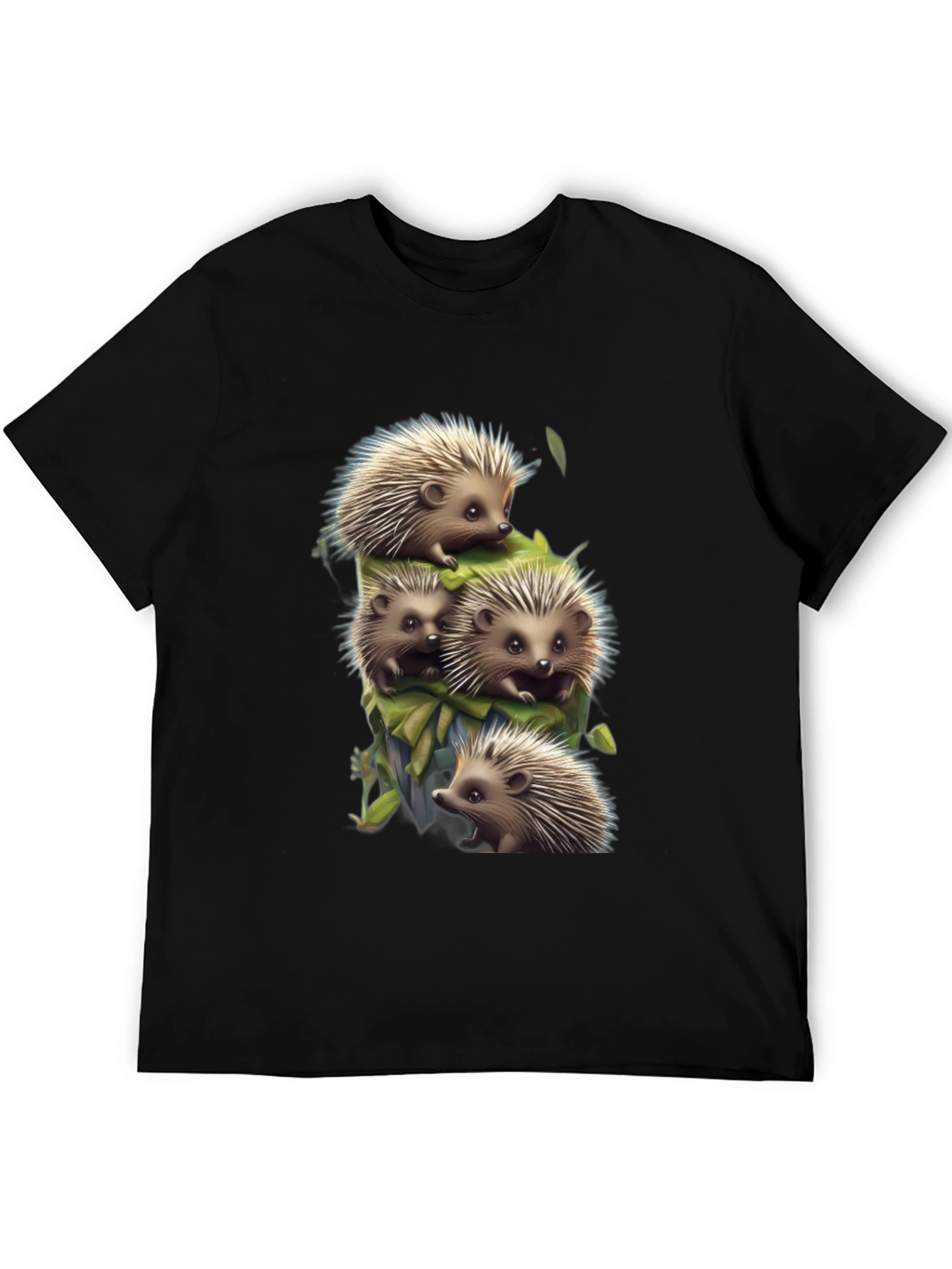 Black Cute Hedgehog Stack Graphic Tee - Black view 5