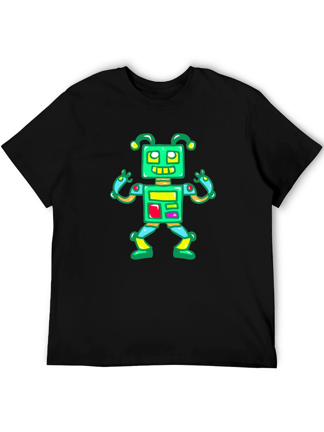 Black Fun Robot Graphic Tee - Black Cotton Casual Shirt view 5