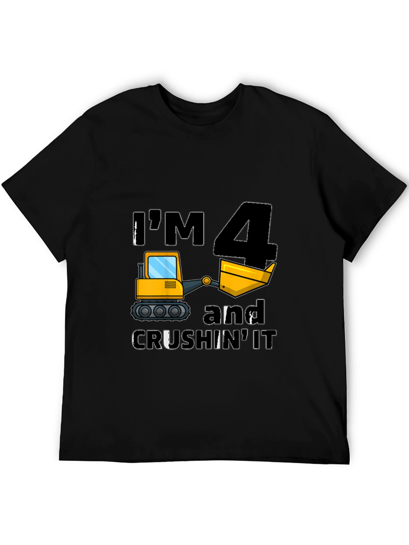 Black I'm 4 and Crushin' It Kids Birthday T-Shirt view 5