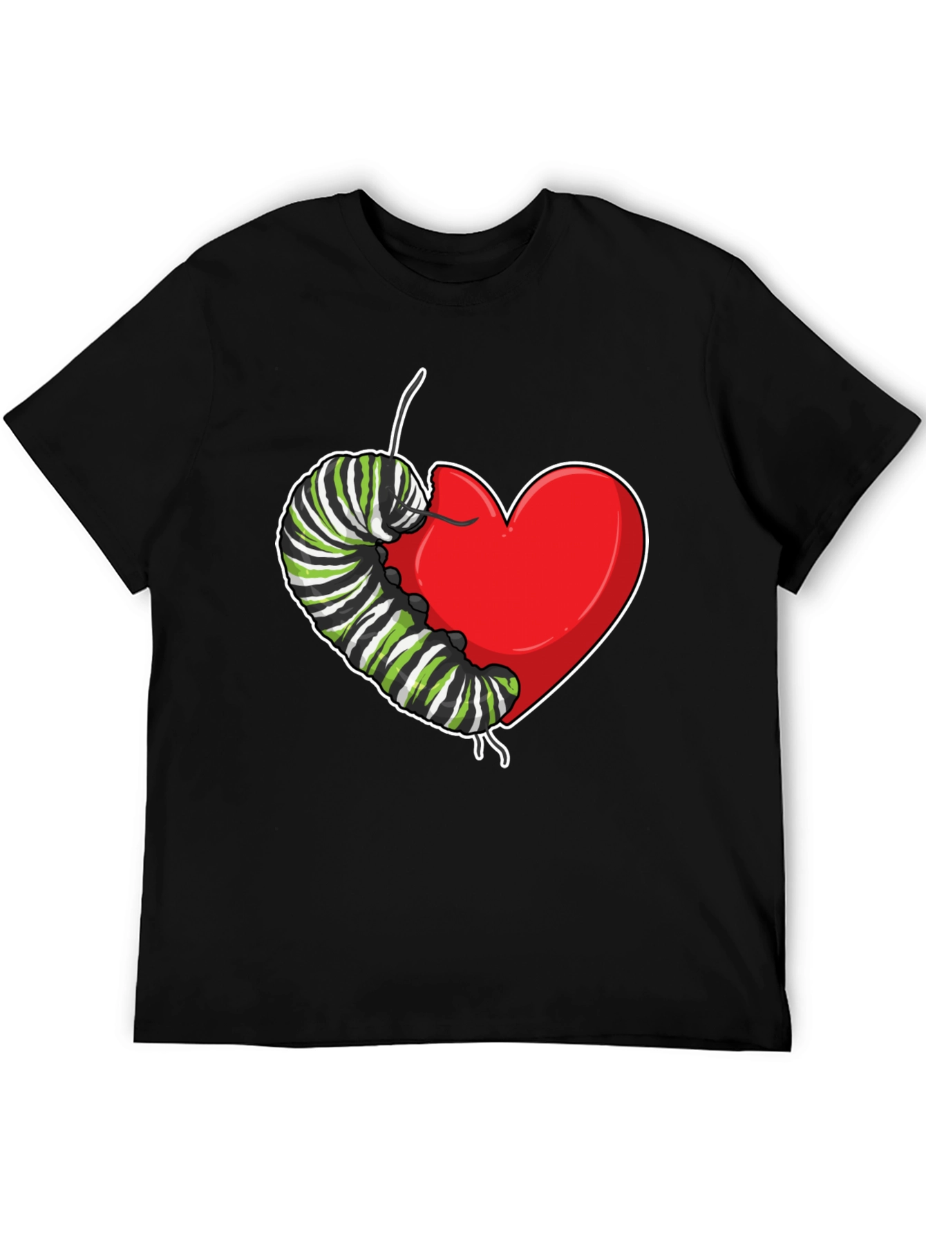 Black Caterpillar Heart Graphic T-Shirt - Soft Cotton view 5