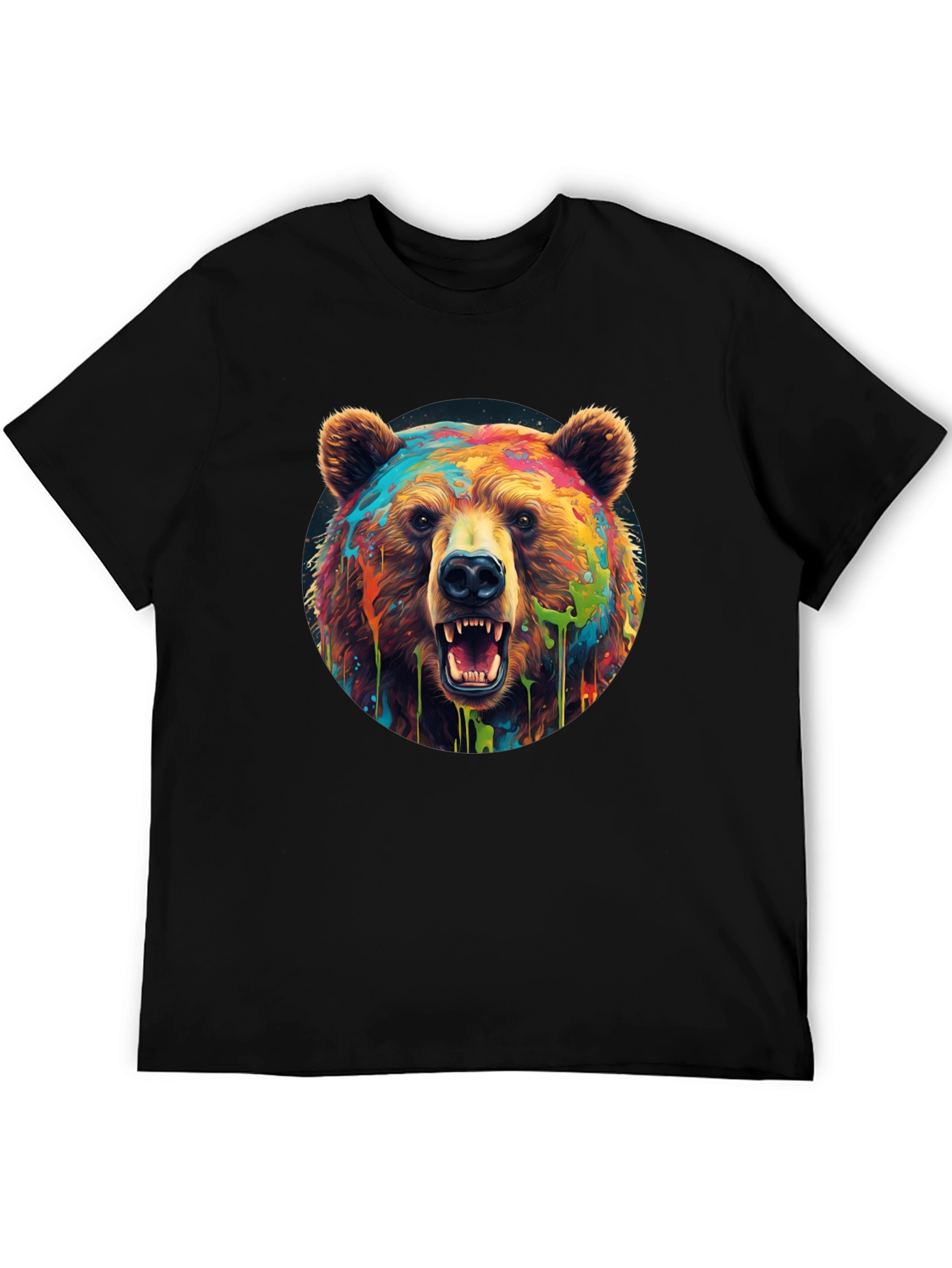 Black Colorful Bear Graphic T-Shirt - Men's Black Tee view 5