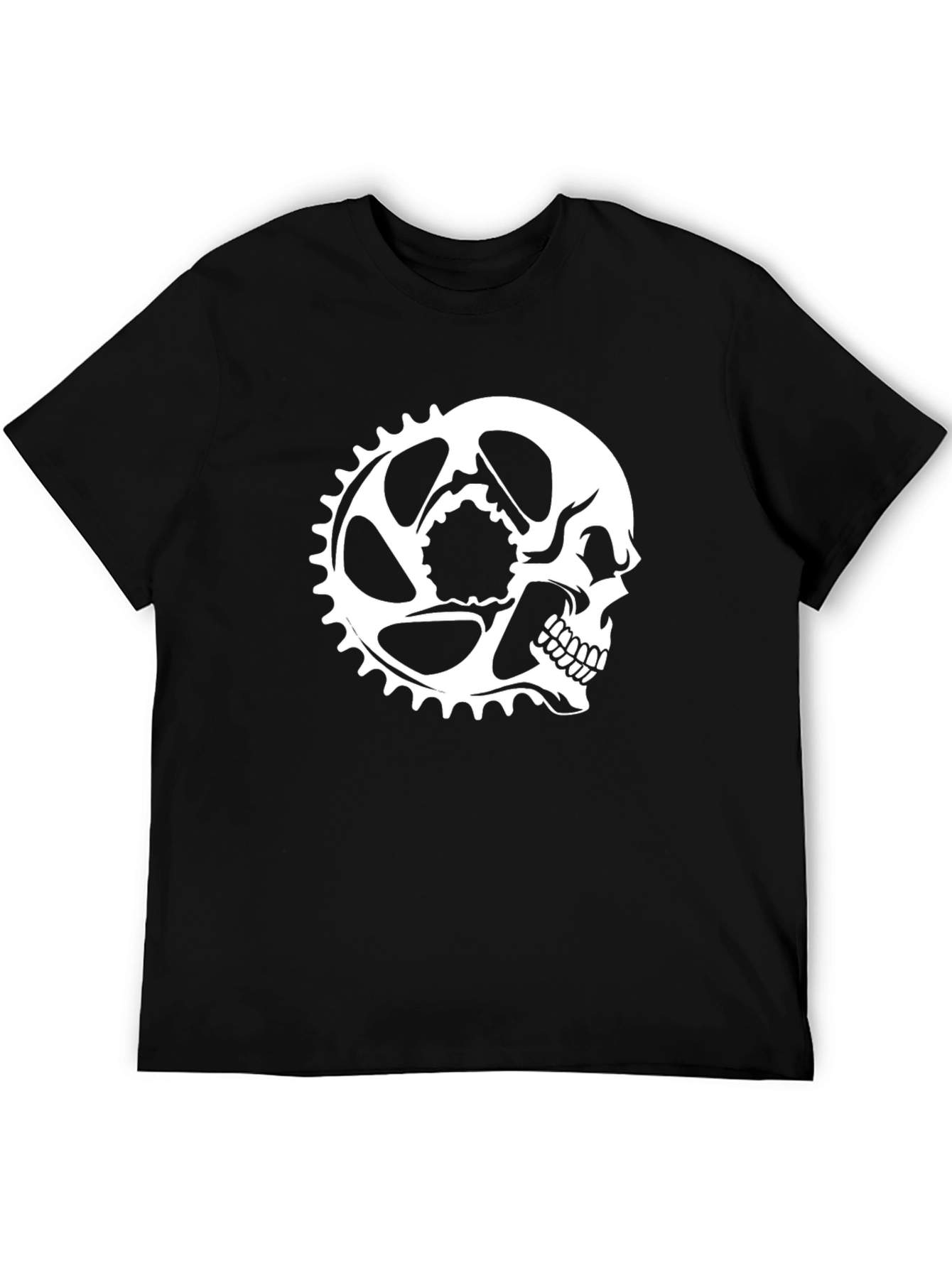 Black Skull Chainring Graphic Tee - Black Cotton Casual Shirt view 5