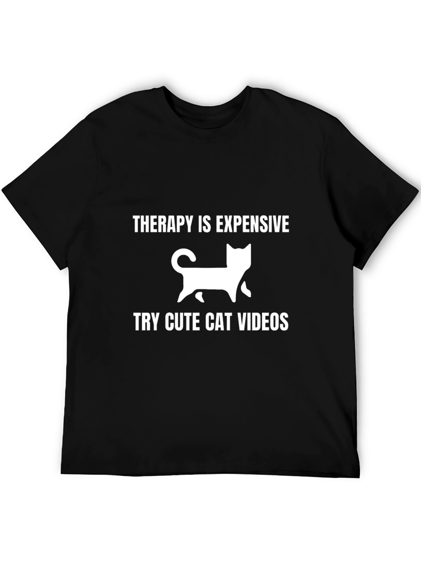 Black Cute Cat Videos Therapy T-Shirt view 5