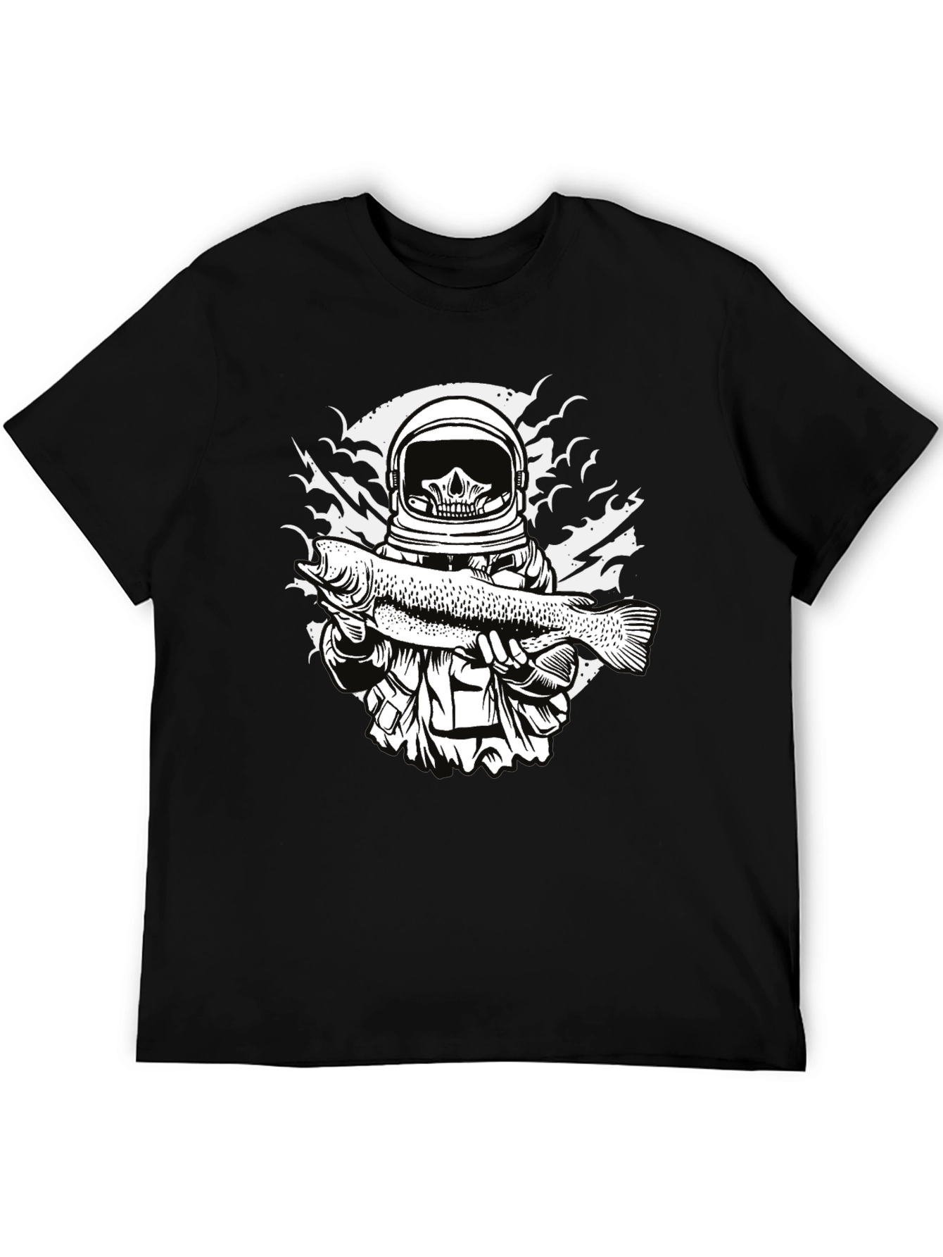 Black Astronaut Skull Fishing T-Shirt - Unique Graphic Tee view 5