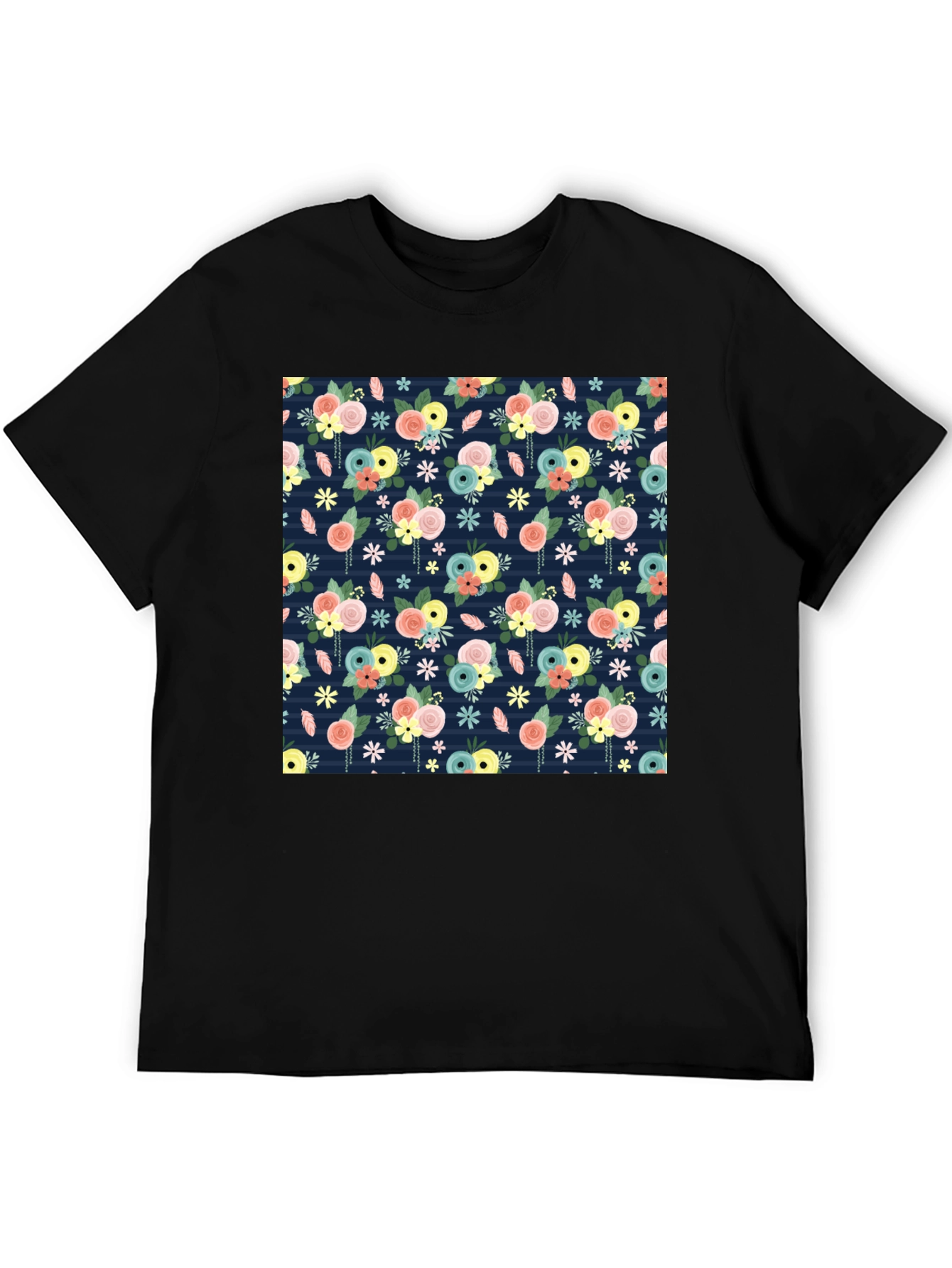 Floral Print Black T-Shirt - 5