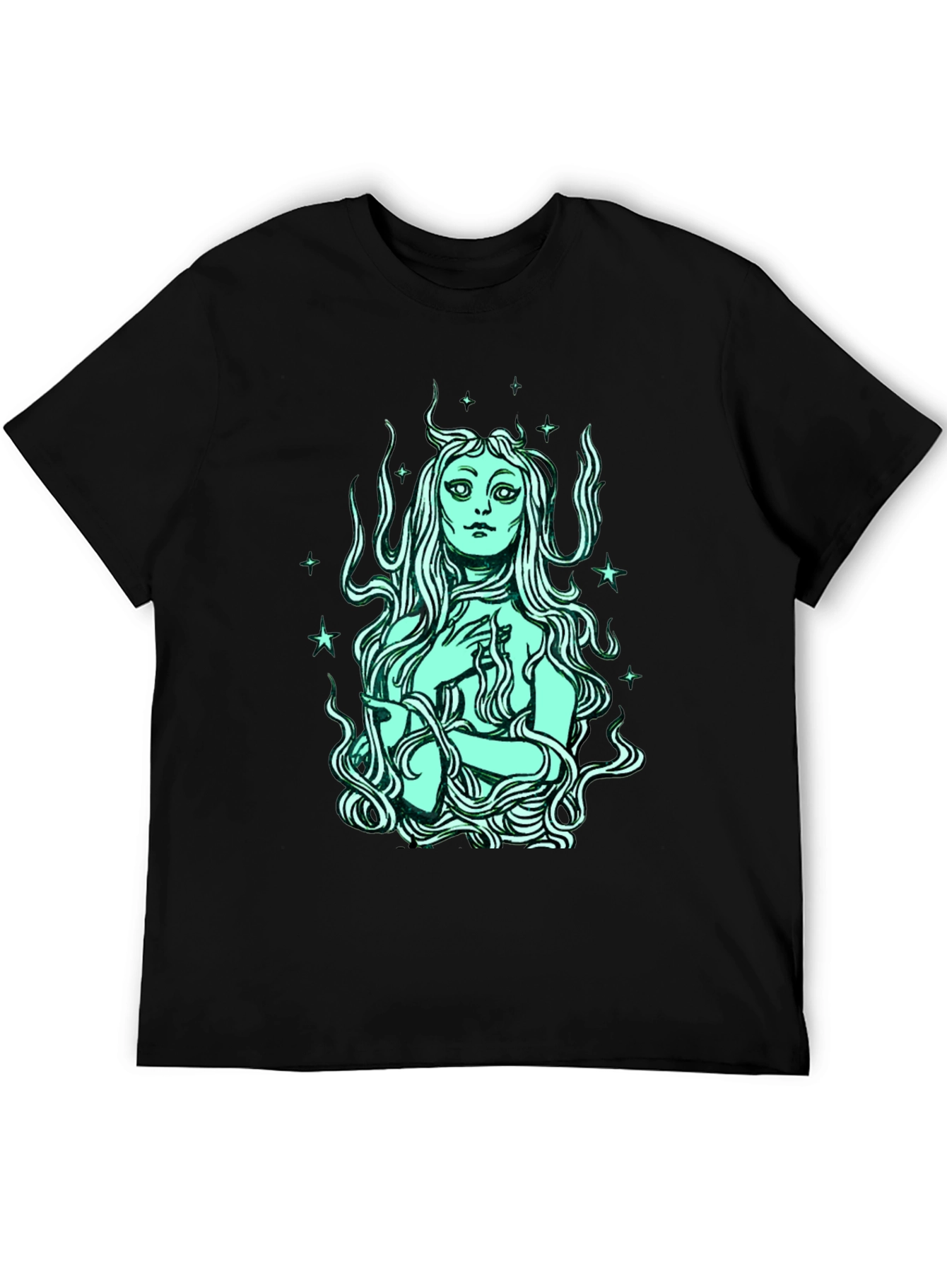 Black Mystic Mermaid Graphic Tee - Black Cotton Blend view 5