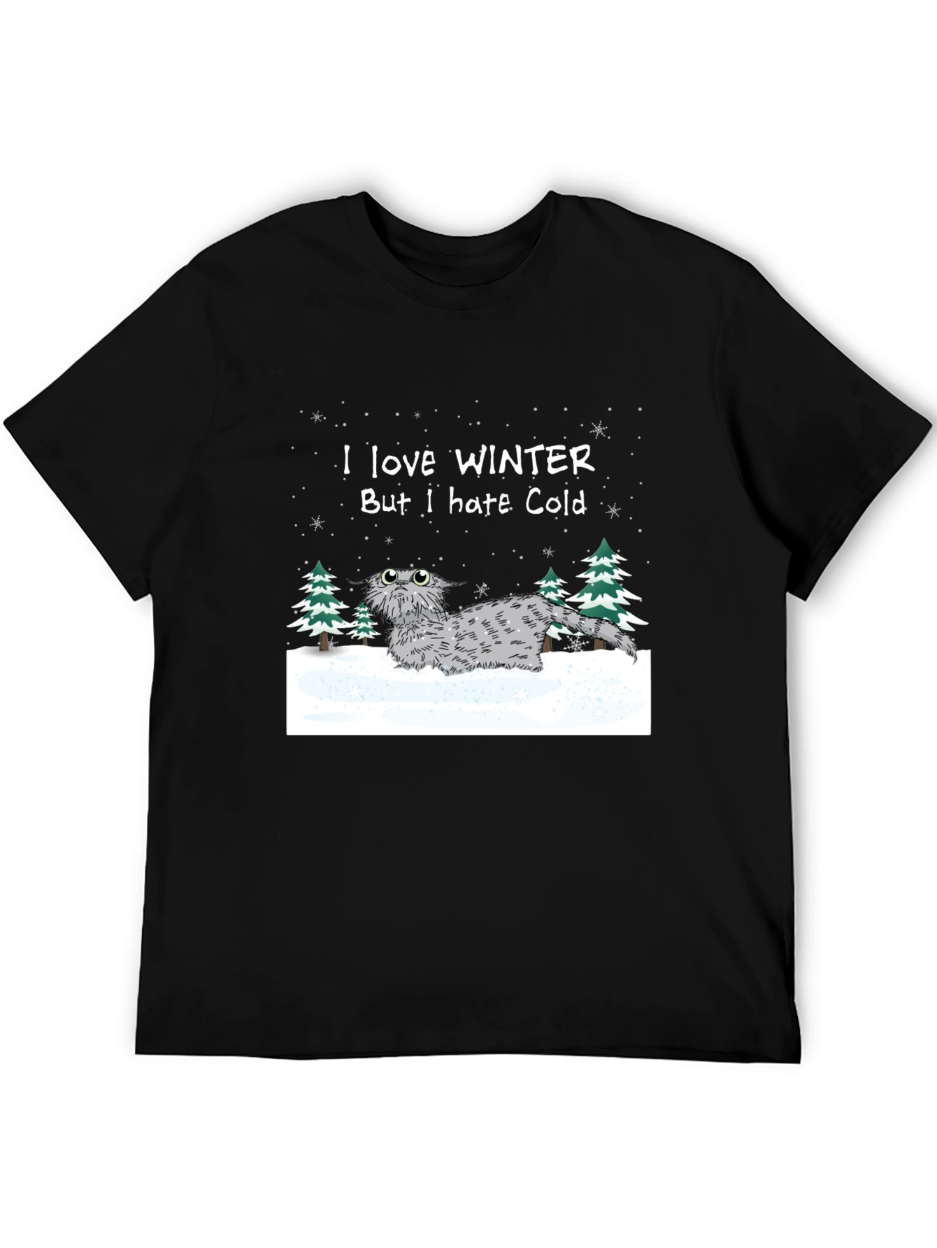 Black Winter Cat T-Shirt - I Love Winter But I Hate Cold view 5