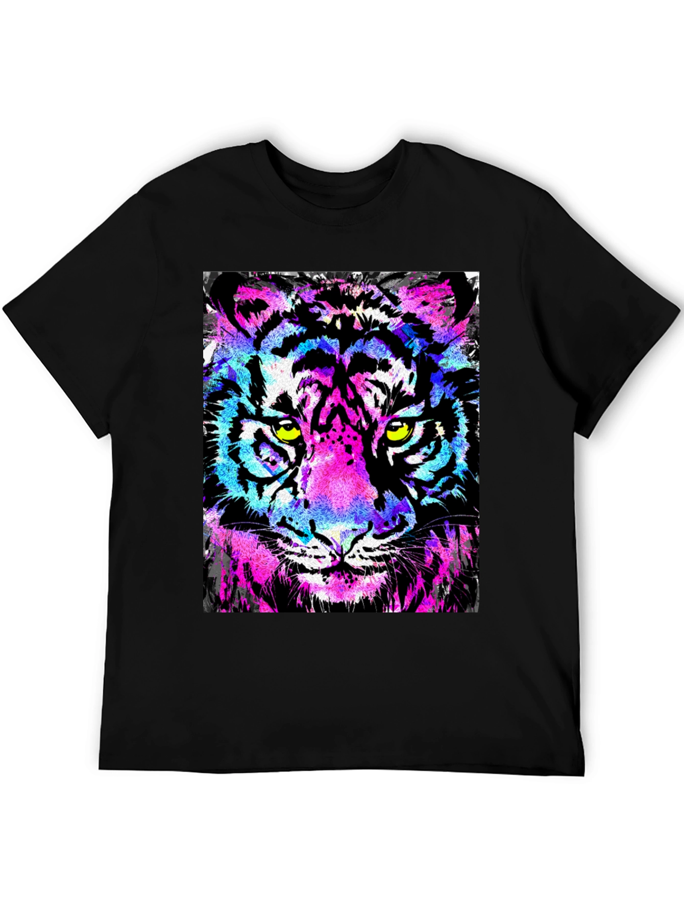 Black Vibrant Tiger Graphic Black T-Shirt view 5