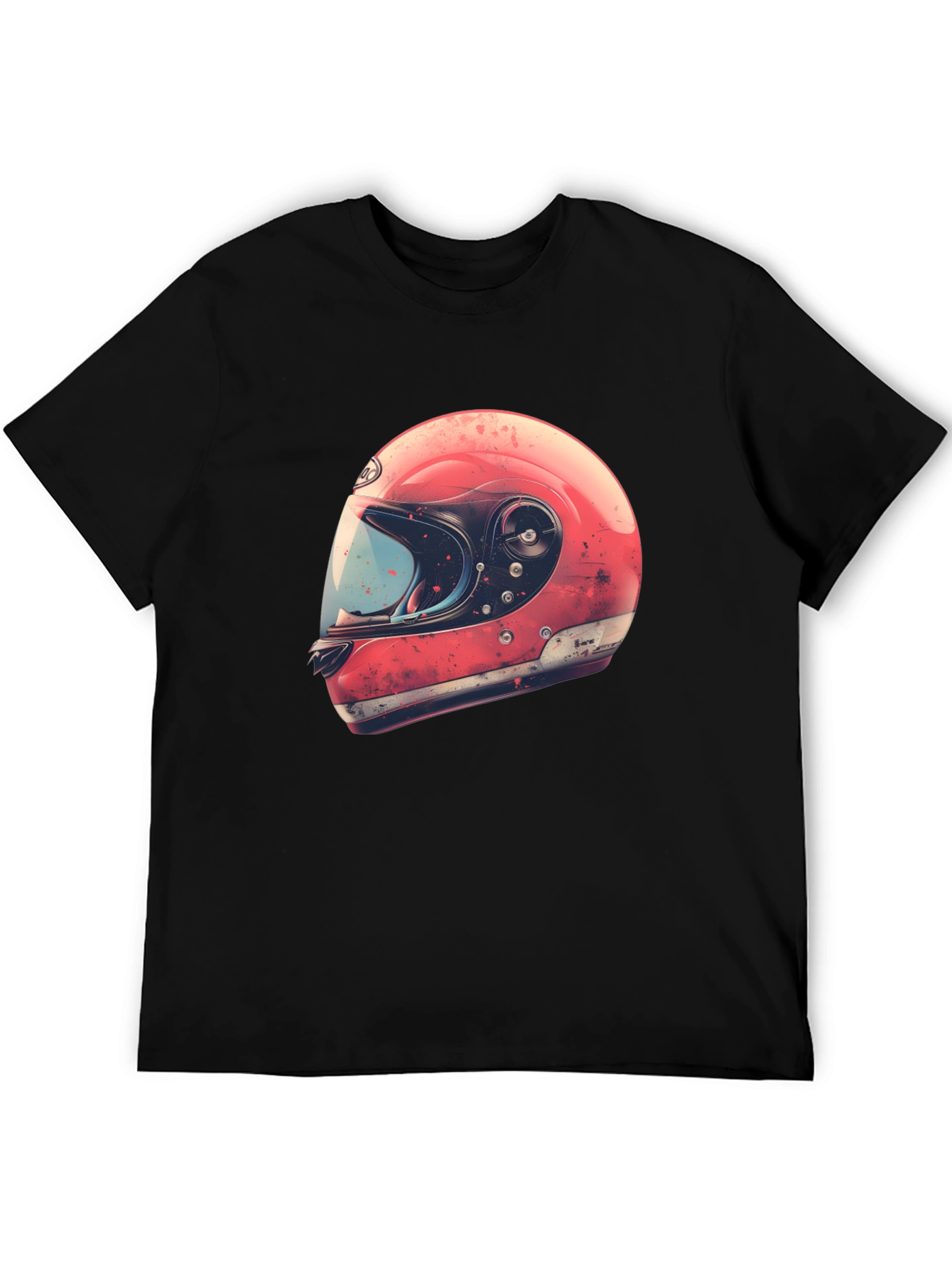 Black Retro Motorcycle Helmet Graphic Tee - Black view 5