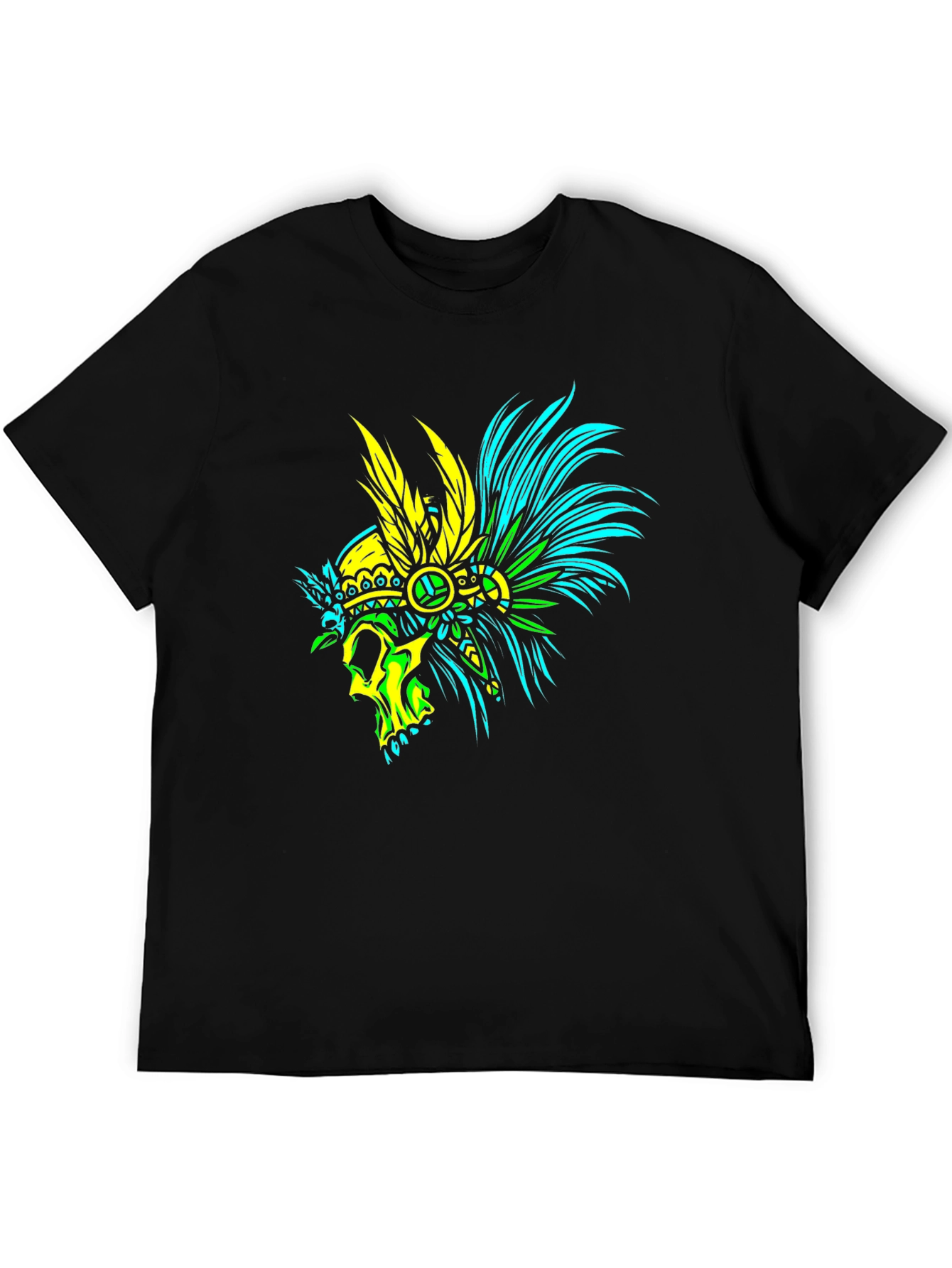 Black Skull Headdress Graphic Tee - Bold Black T-Shirt view 5