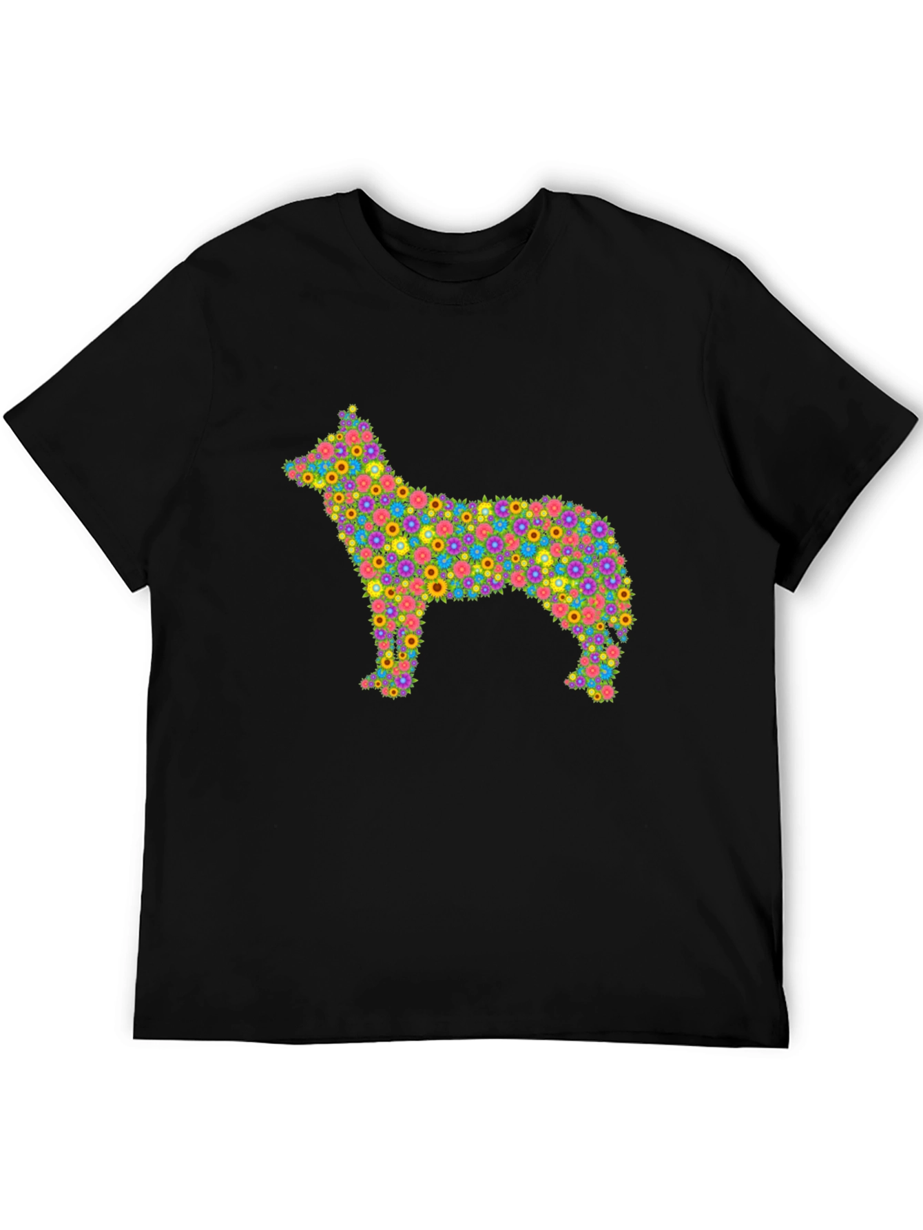 Black Floral Dog T-Shirt - Unique Colorful Design view 5