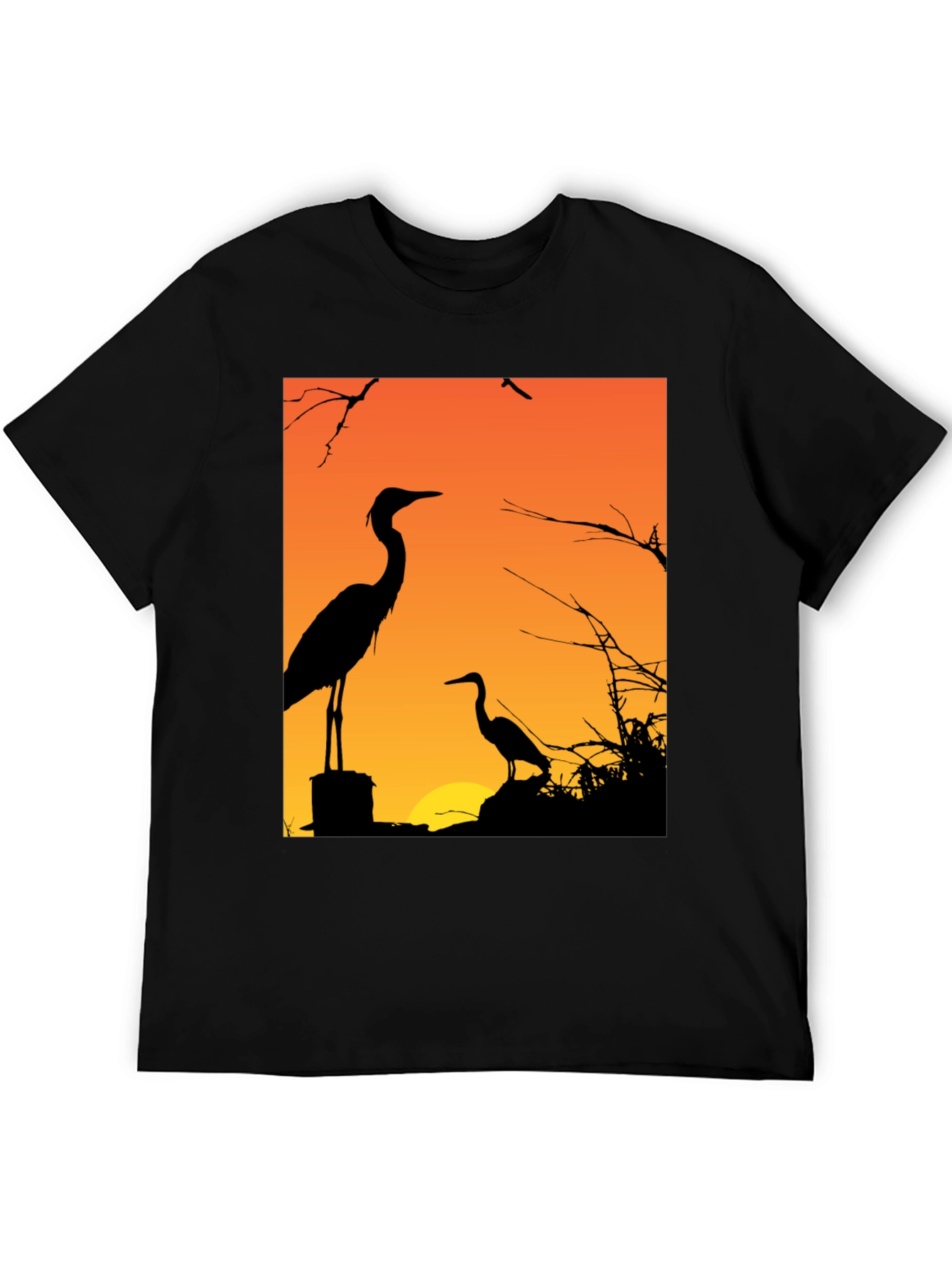 Black Heron Sunset Graphic Tee - Black Cotton T-Shirt view 5