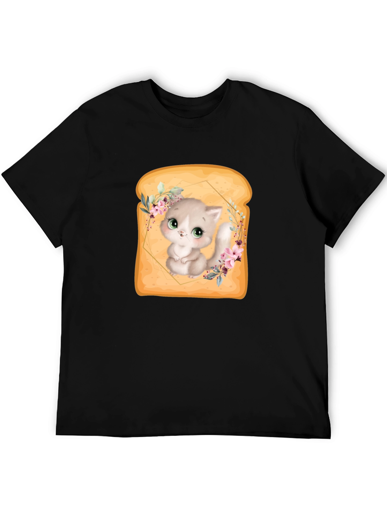 Black Cute Kitten in Toast T-Shirt - Unique Graphic Tee view 5