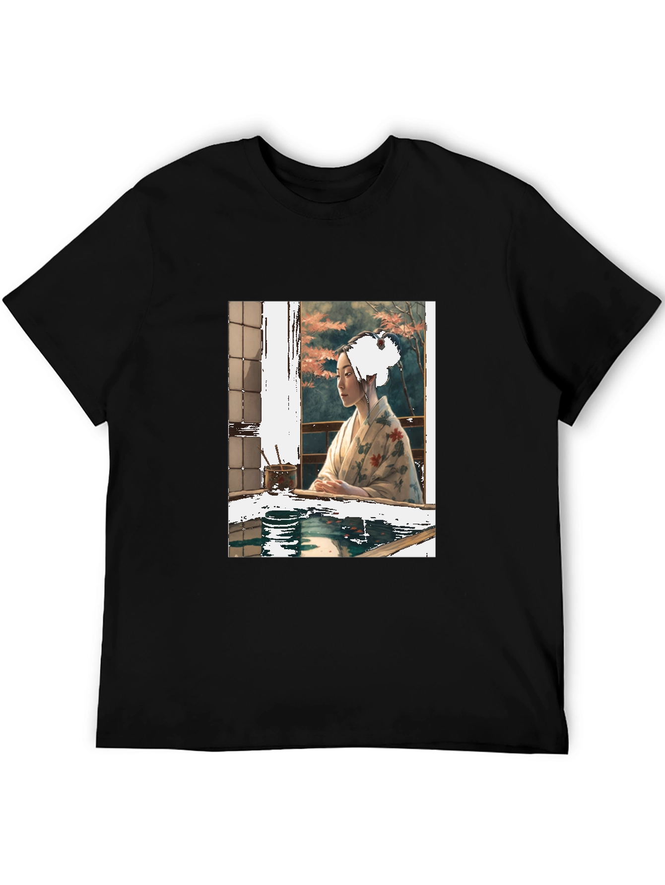 Black Elegant Geisha Art T-Shirt - Unisex Crew Neck Tee view 5