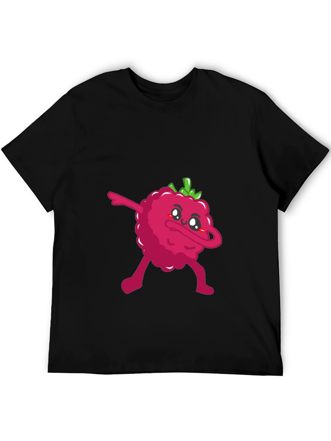 Black Dabbing Raspberry Graphic Tee - Fun Fruit T-Shirt view 5