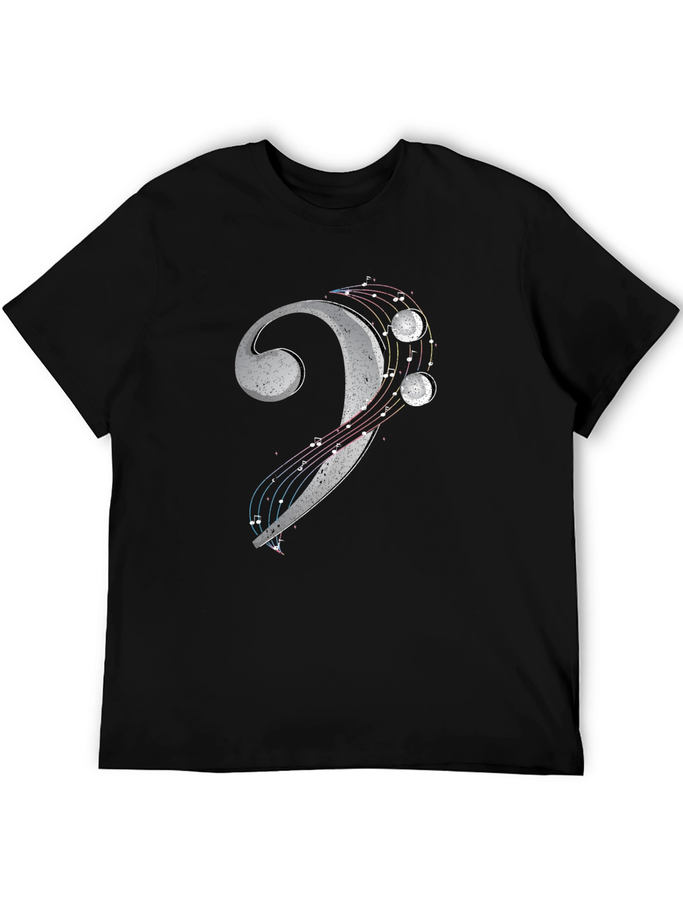 Black Bass Clef Music Notes T-Shirt - Black view 5