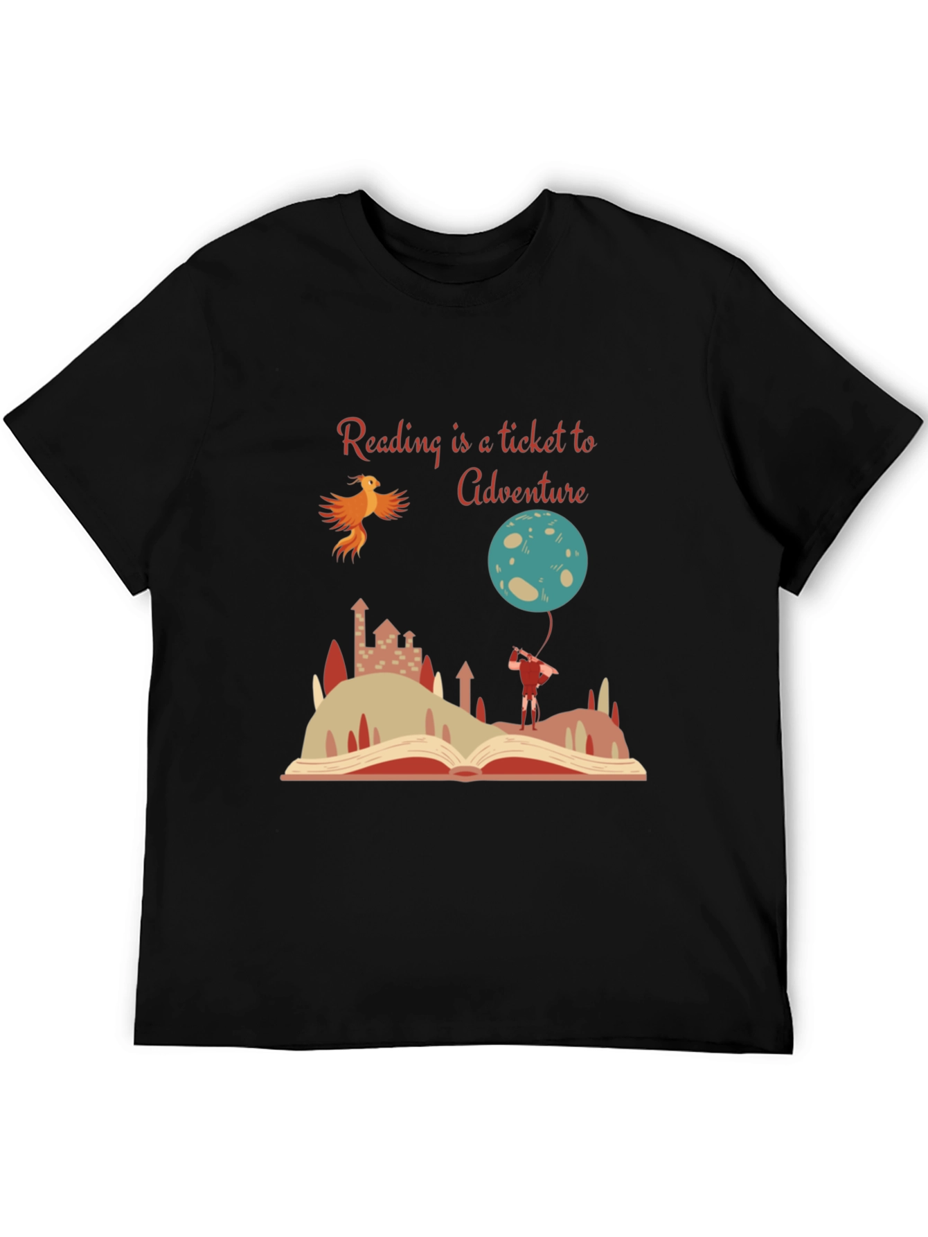 Black Reading Adventure Tee - Book Lover's T-Shirt view 5