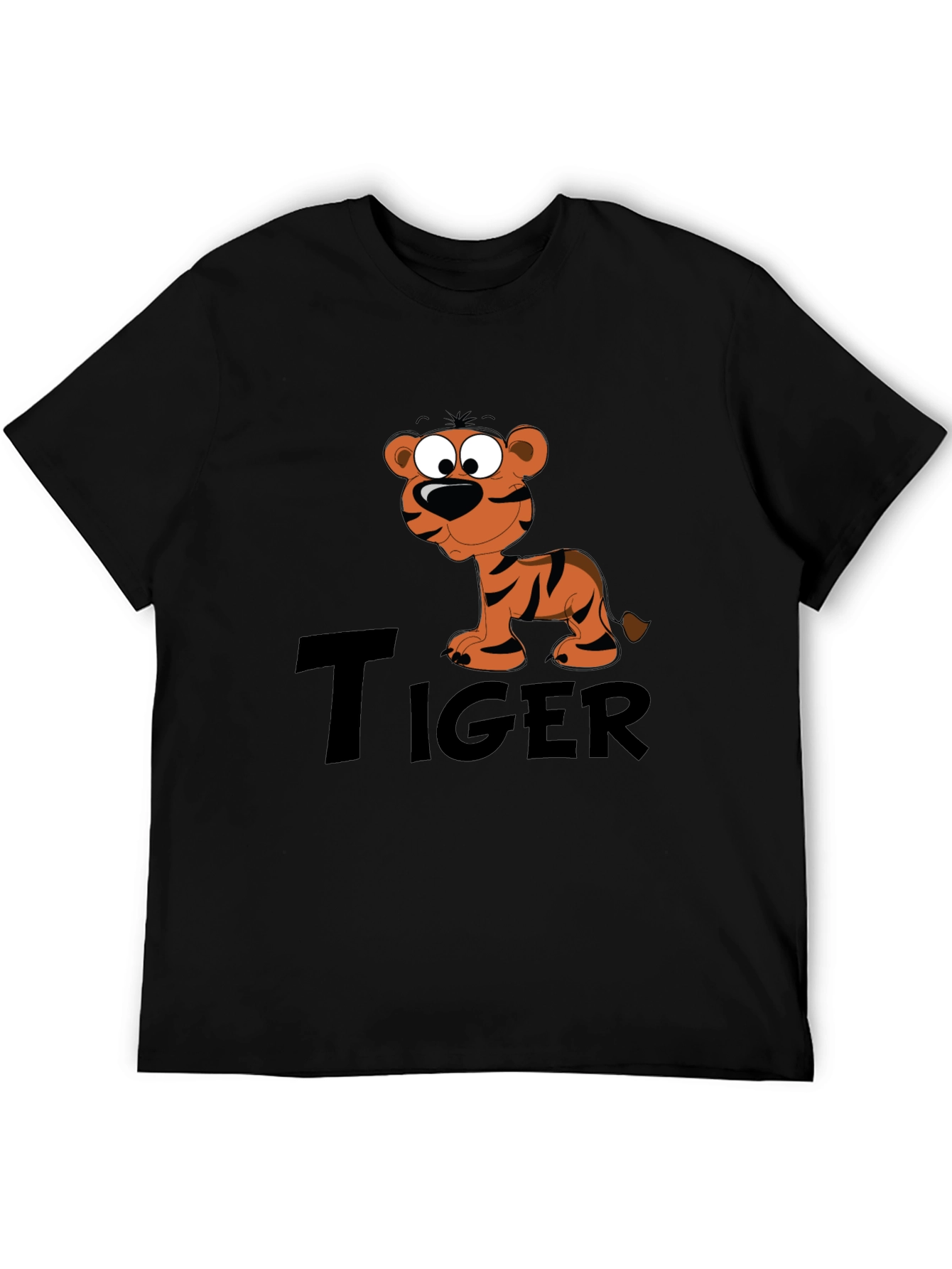 Black Cartoon Tiger Graphic Black T-Shirt view 5