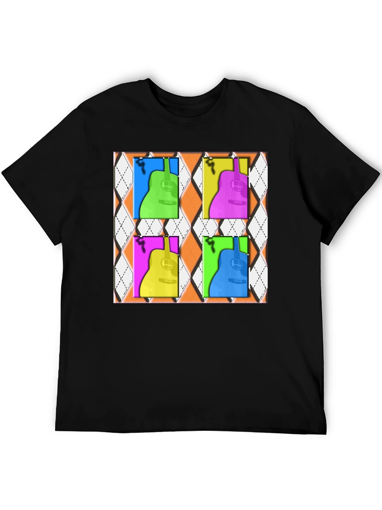 Black Pop Art Guitar T-Shirt - Modern Musical Design view 5