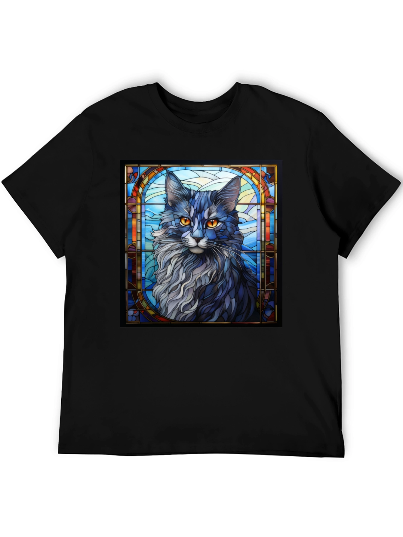 Black Stained Glass Cat Graphic Tee - Unique Design view 5