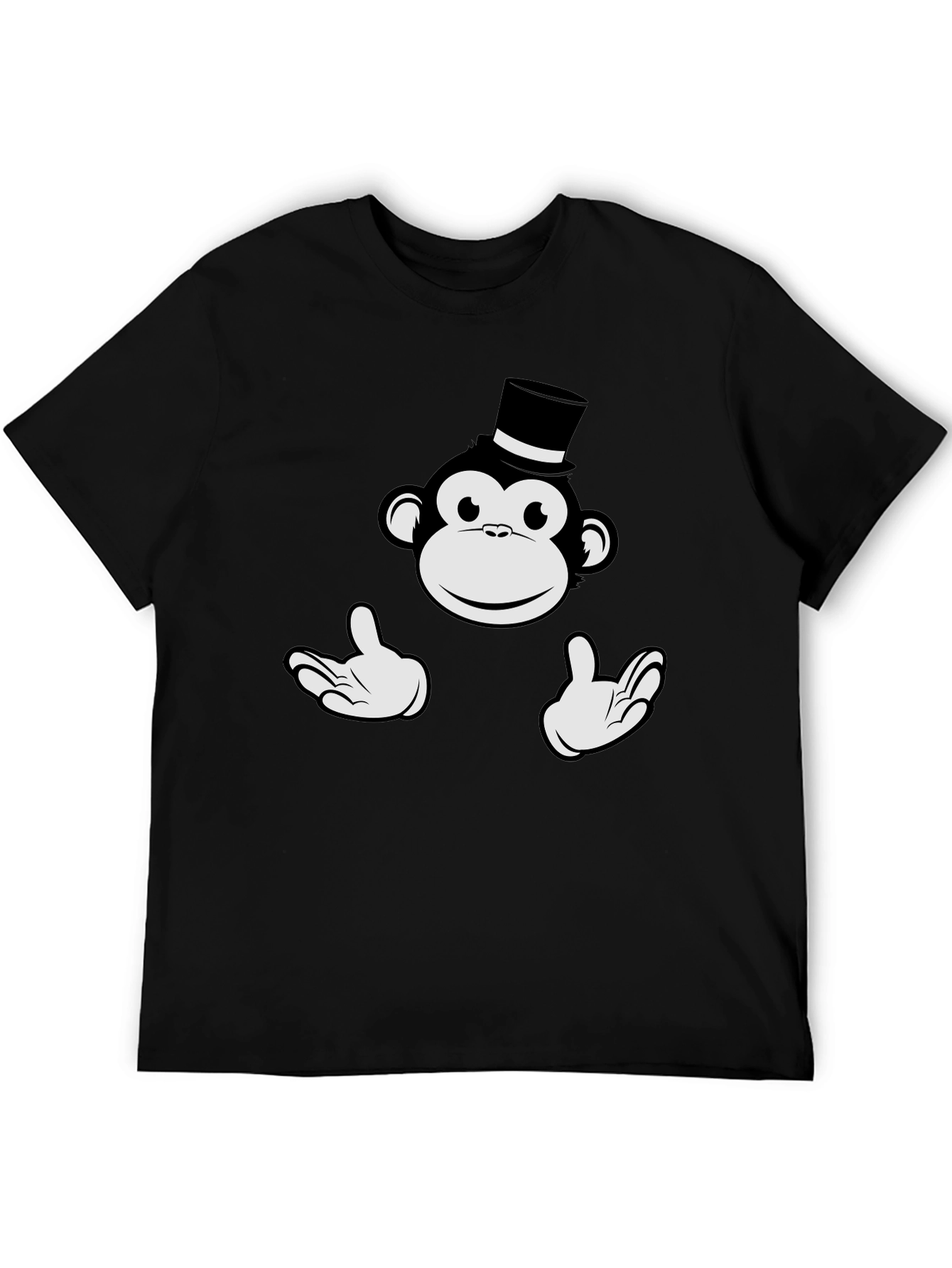 Black Monkey Top Hat Graphic Tee - Black Cotton T-Shirt view 5