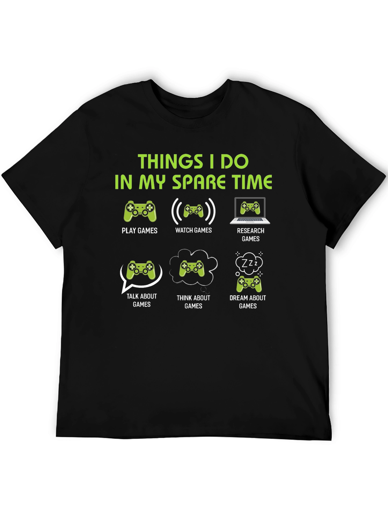 Black Gamer Spare Time T-Shirt - Play, Watch, Research Games view 5