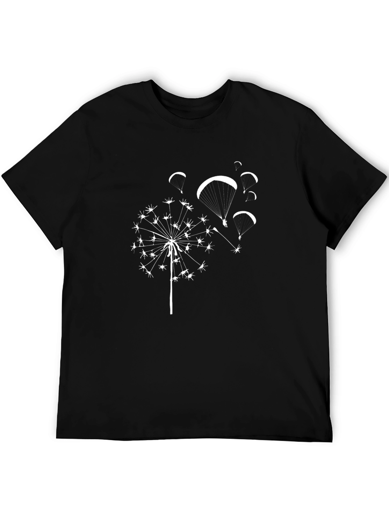 Black Dandelion Paraglide Black Tee - Nature Inspired Design view 5