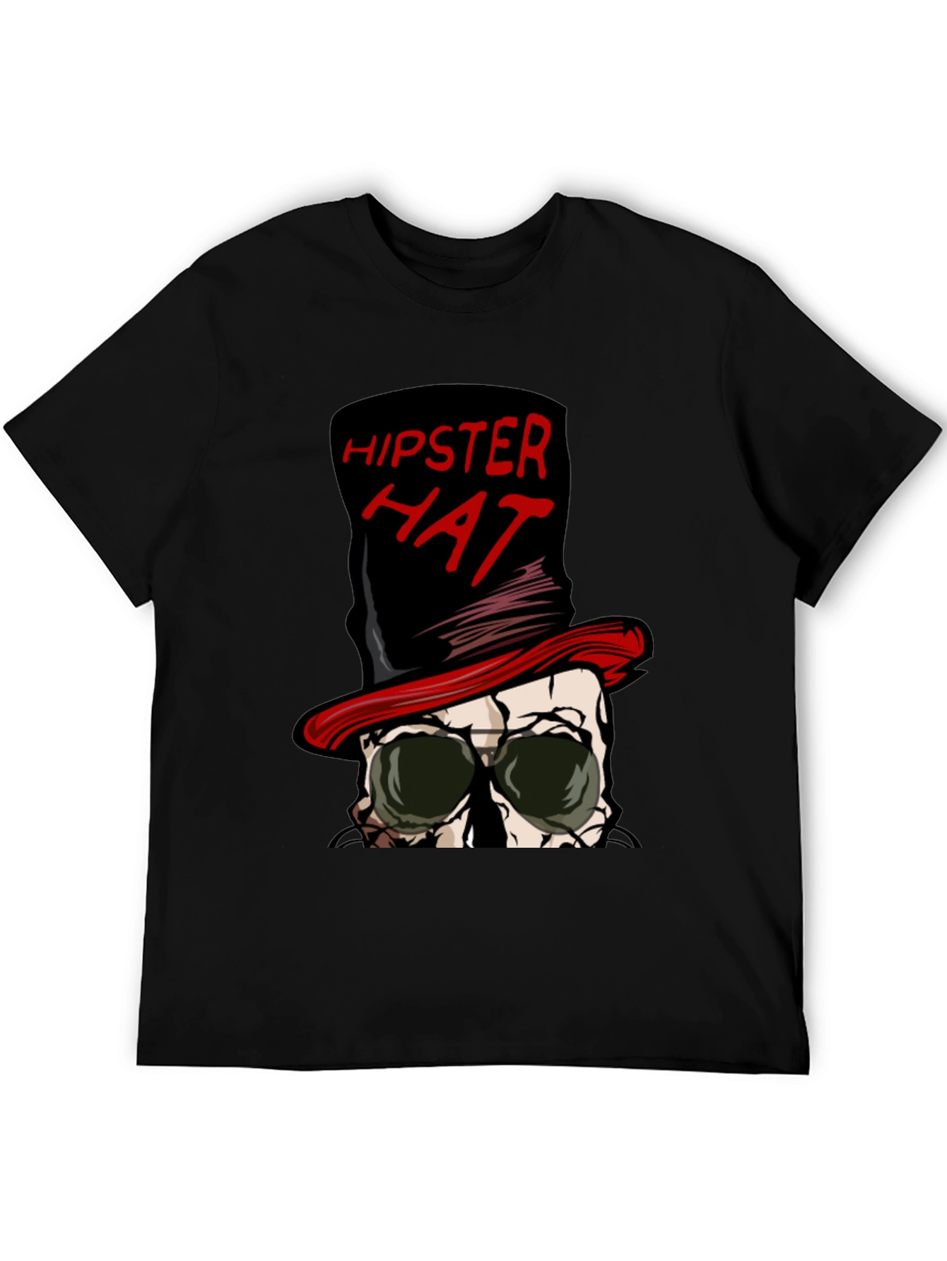 Black Hipster Hat Skull Graphic Tee view 5