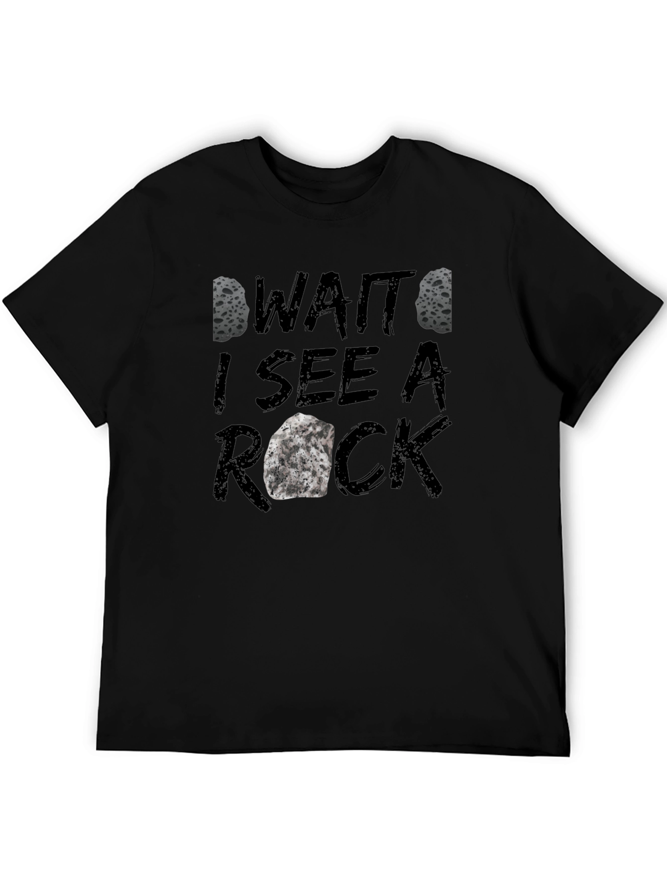 Black Funny Rock Lover Graphic Tee - 'Wait I See A Rock' T-Shirt view 5