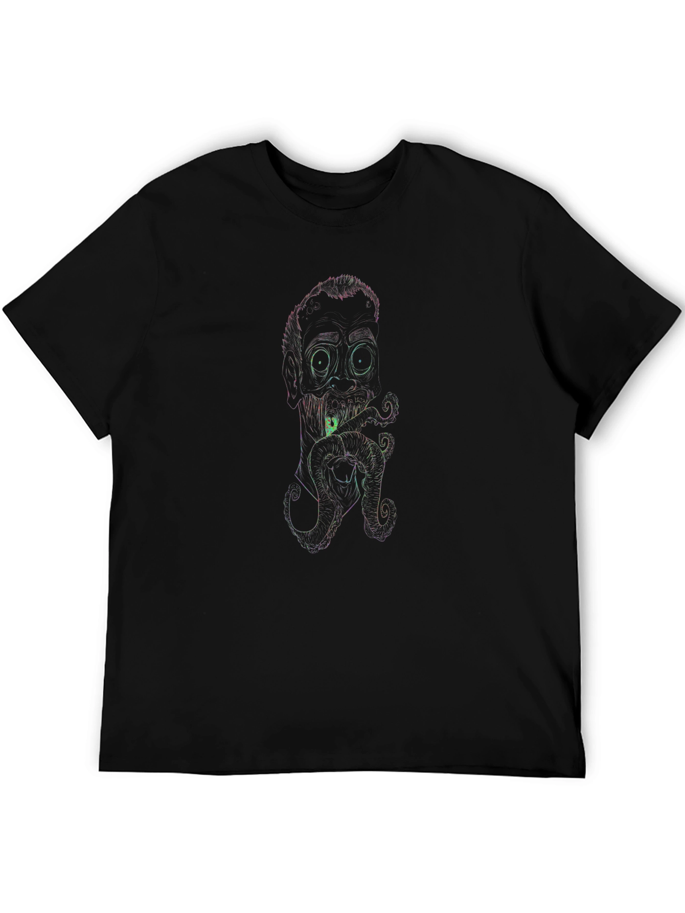 Black Neon Line Art Octopus Man Black T-Shirt view 5