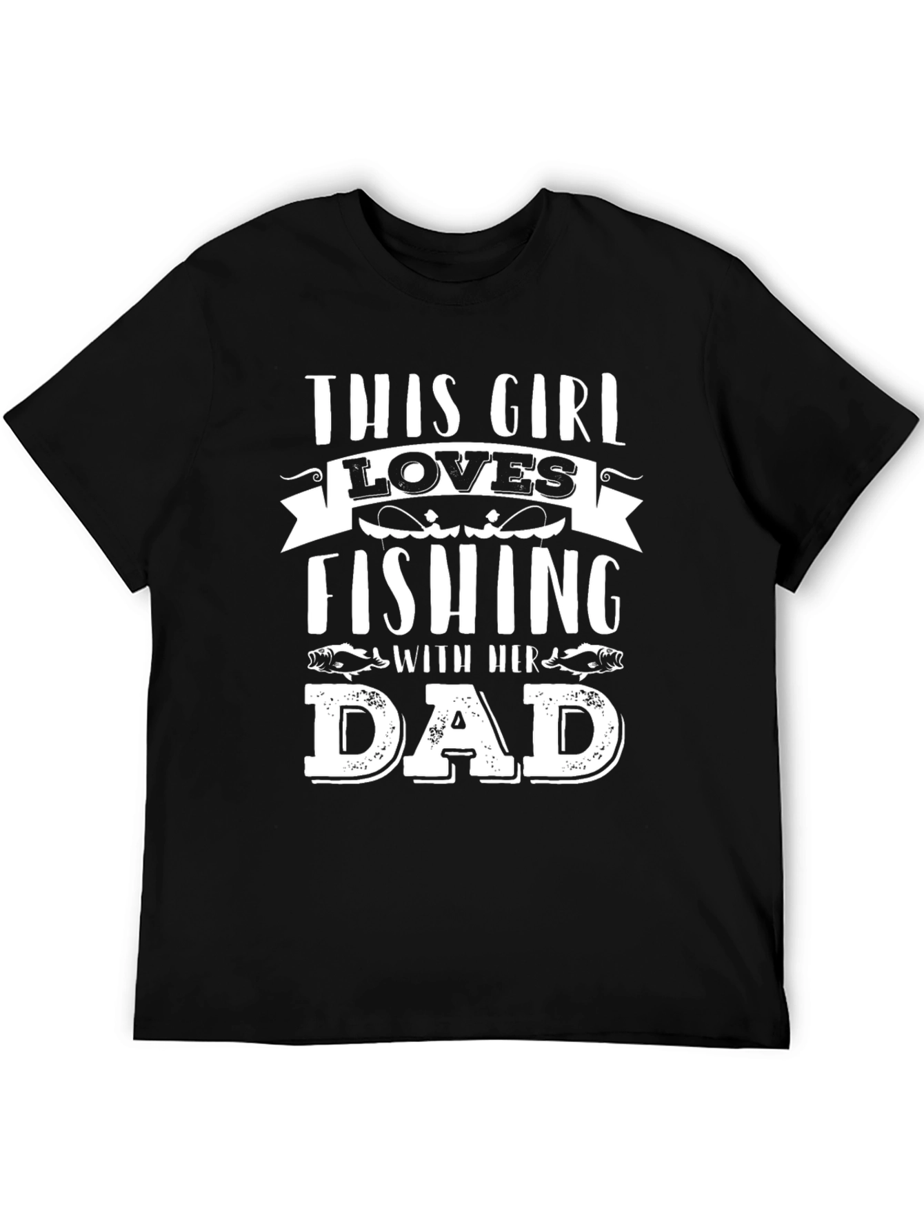 Black Fishing Girl Dad Black Graphic T-Shirt view 5