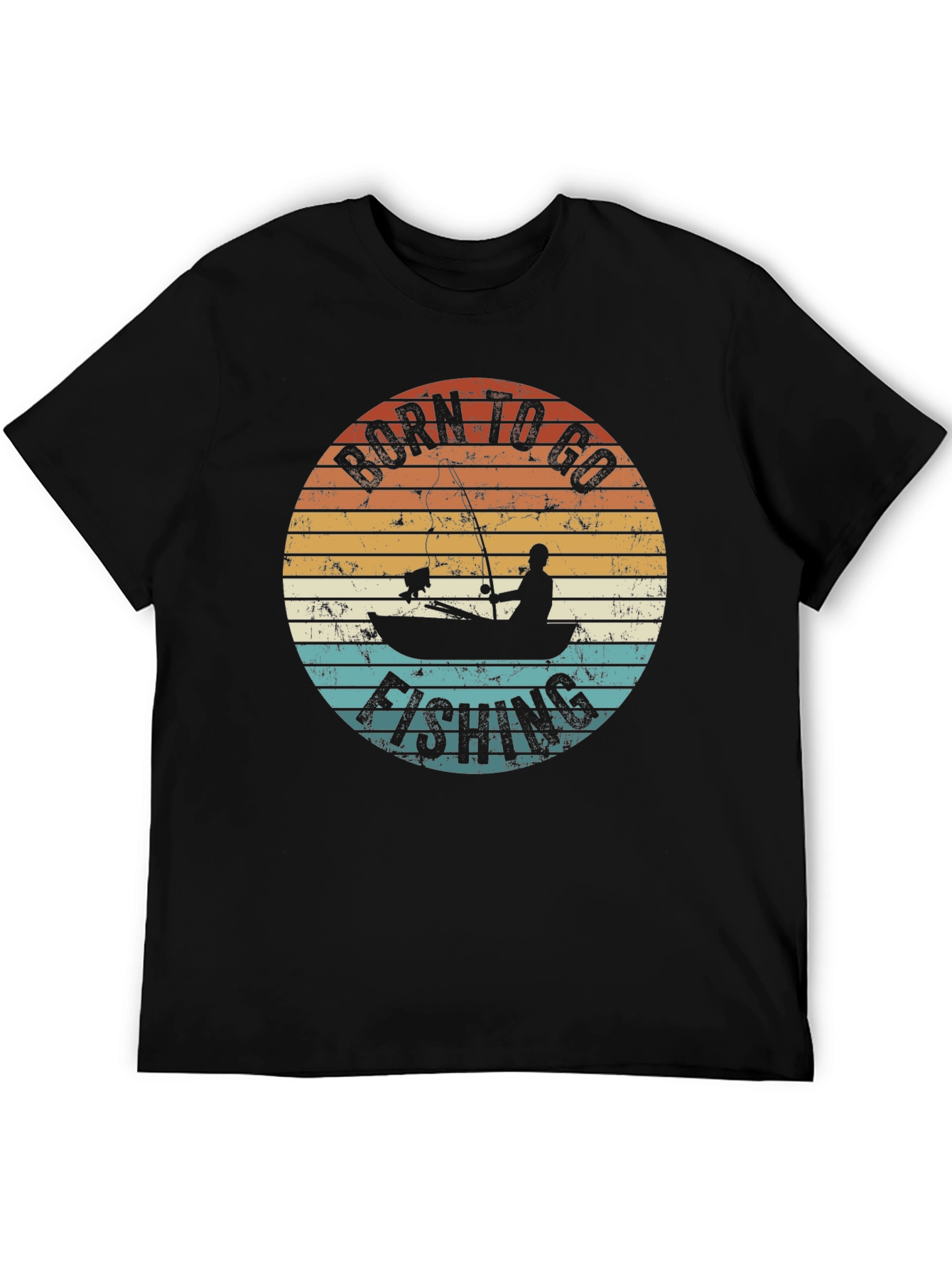 Black Born To Go Fishing T-Shirt - Retro Fisherman Design view 5