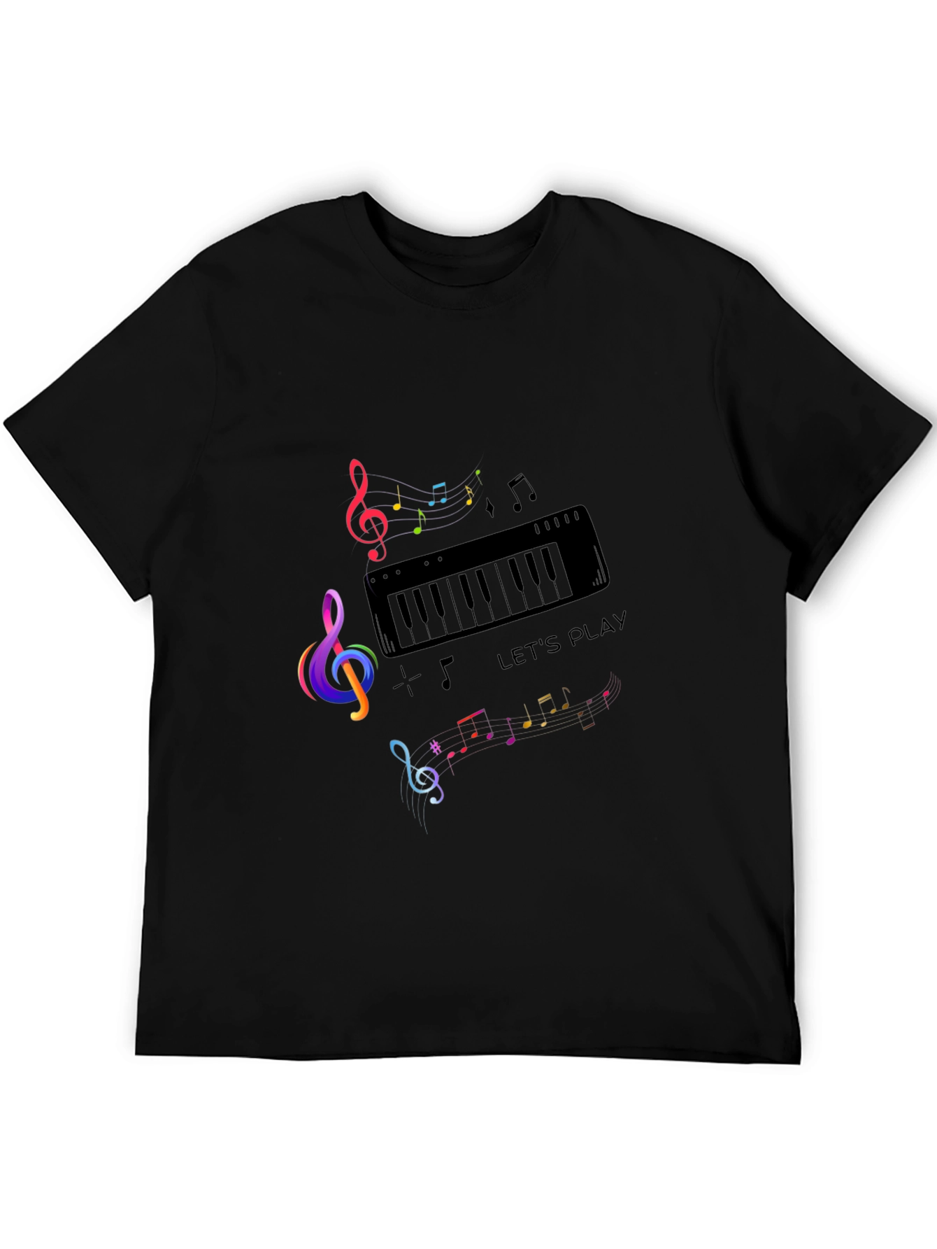 Musical Note Piano Graphic Print Black T-Shirt - 5