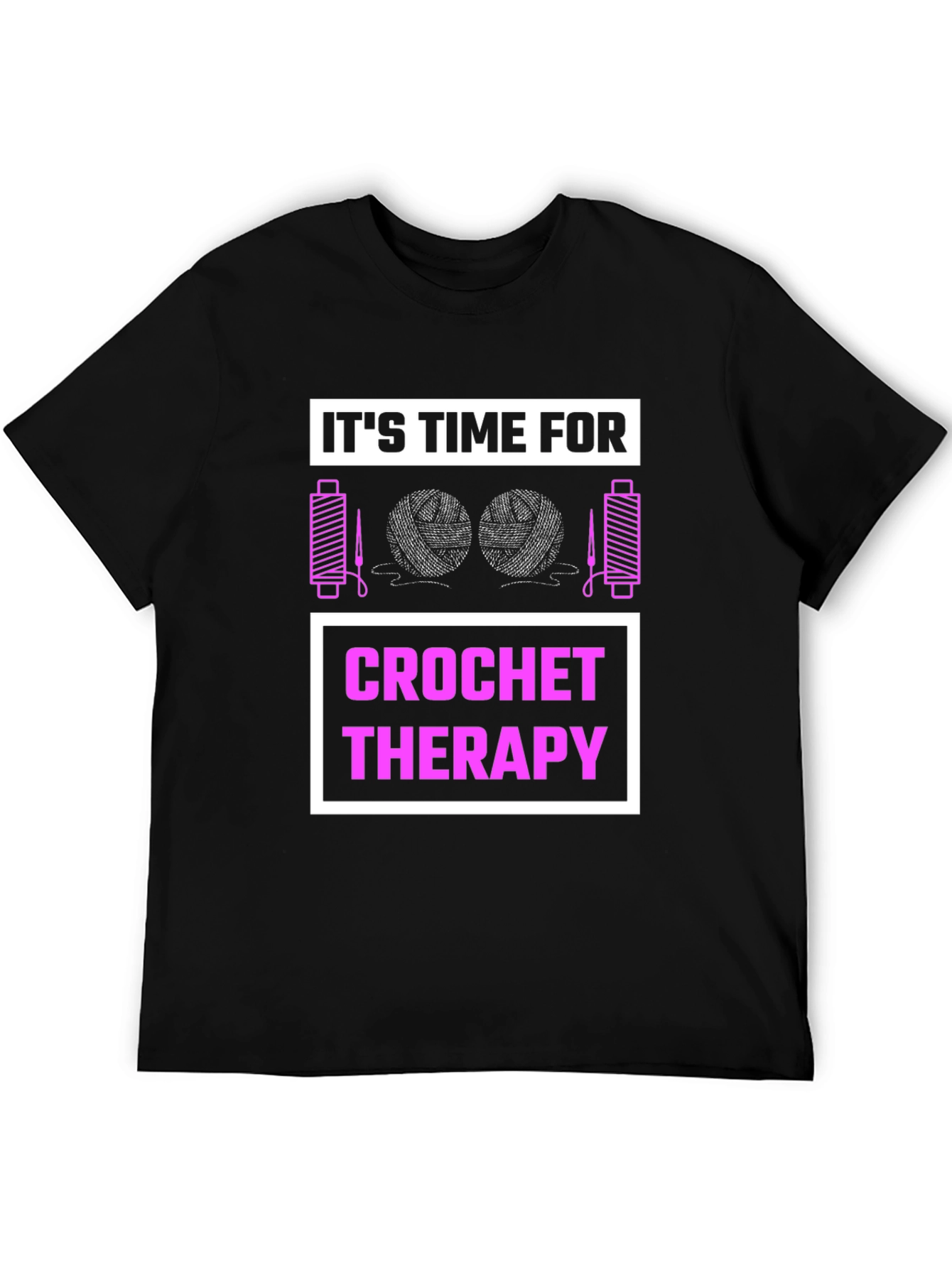 Black Crochet Therapy T-Shirt: Black Cotton Tee for Craft Lovers view 5