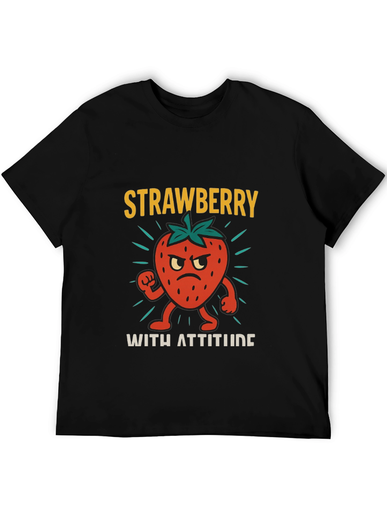 Black Strawberry With Attitude Graphic T-Shirt view 5