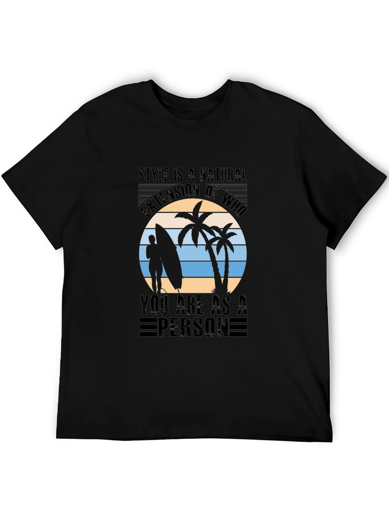 Black Stylish Black T-Shirt with Tropical Beach Graphic view 5