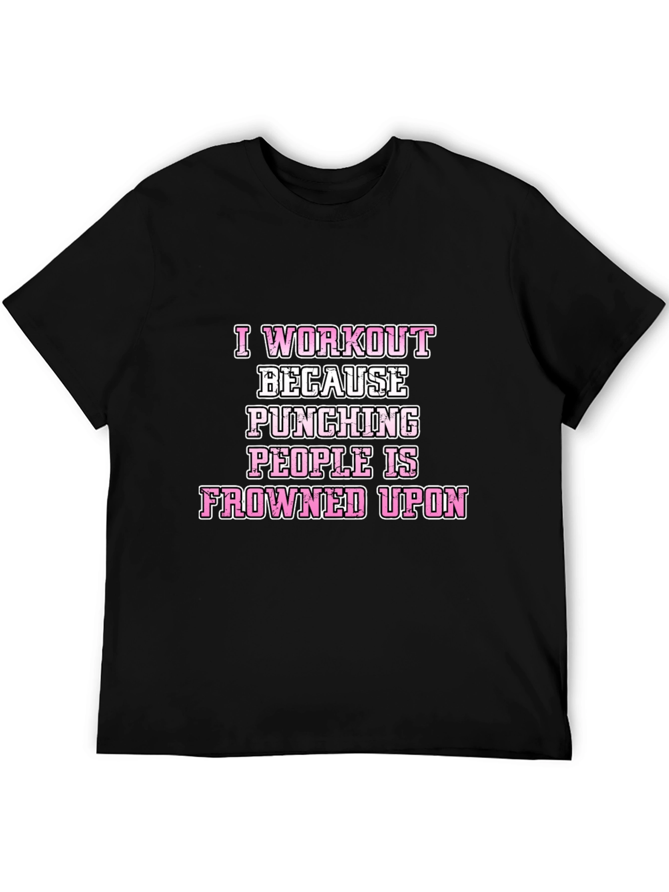 Black Workout Humor T-Shirt: Punching People Frowned Upon view 5