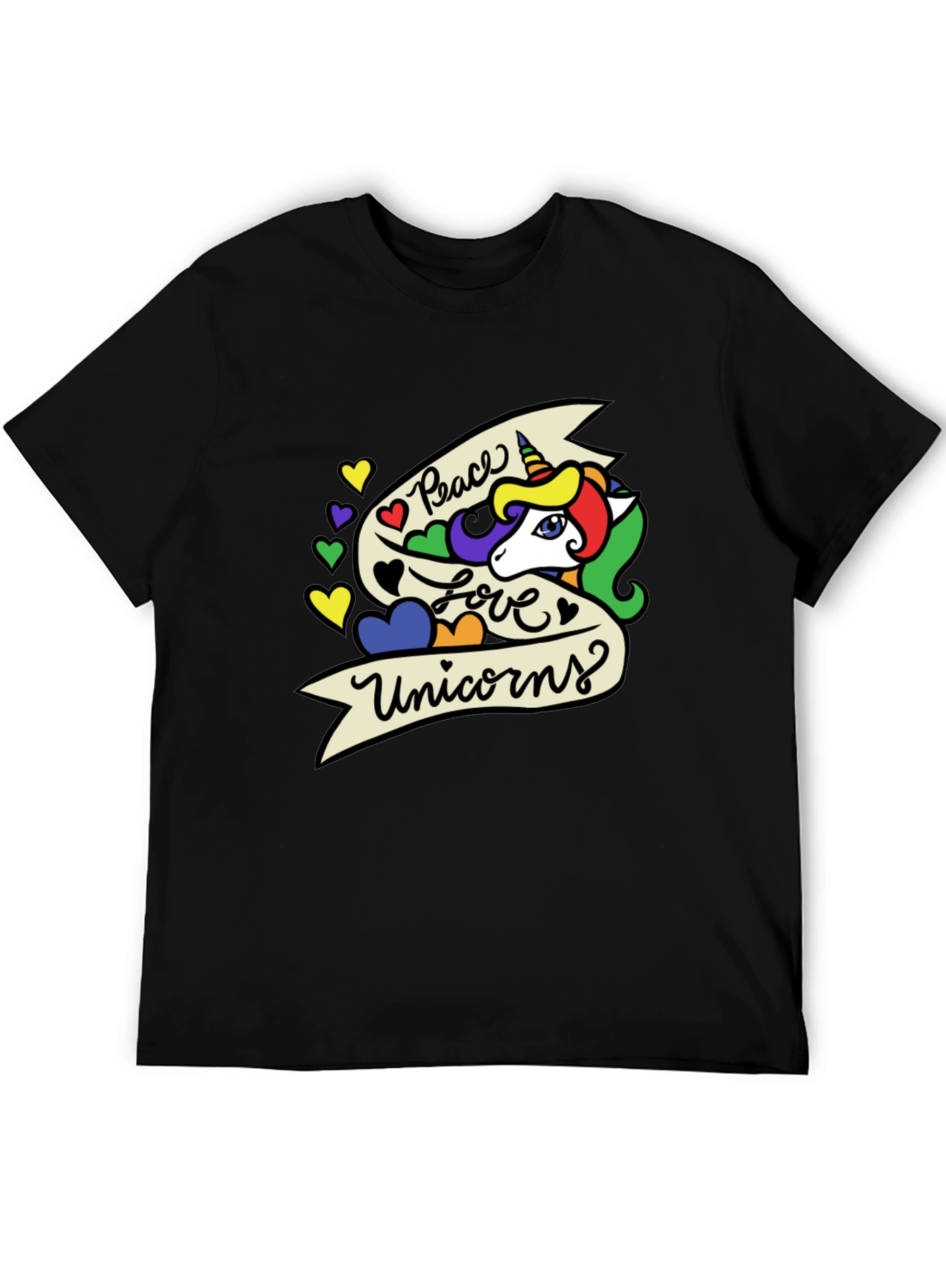 Peace Love Unicorns Graphic T-Shirt - Black - 5