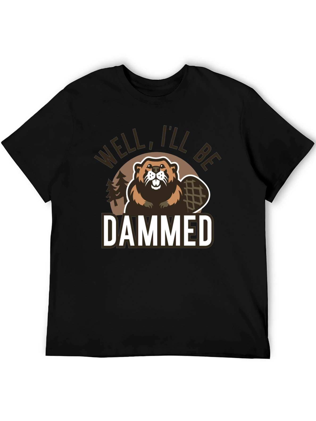 Black Well I'll Be Dammed Funny Beaver Graphic T-Shirt view 5