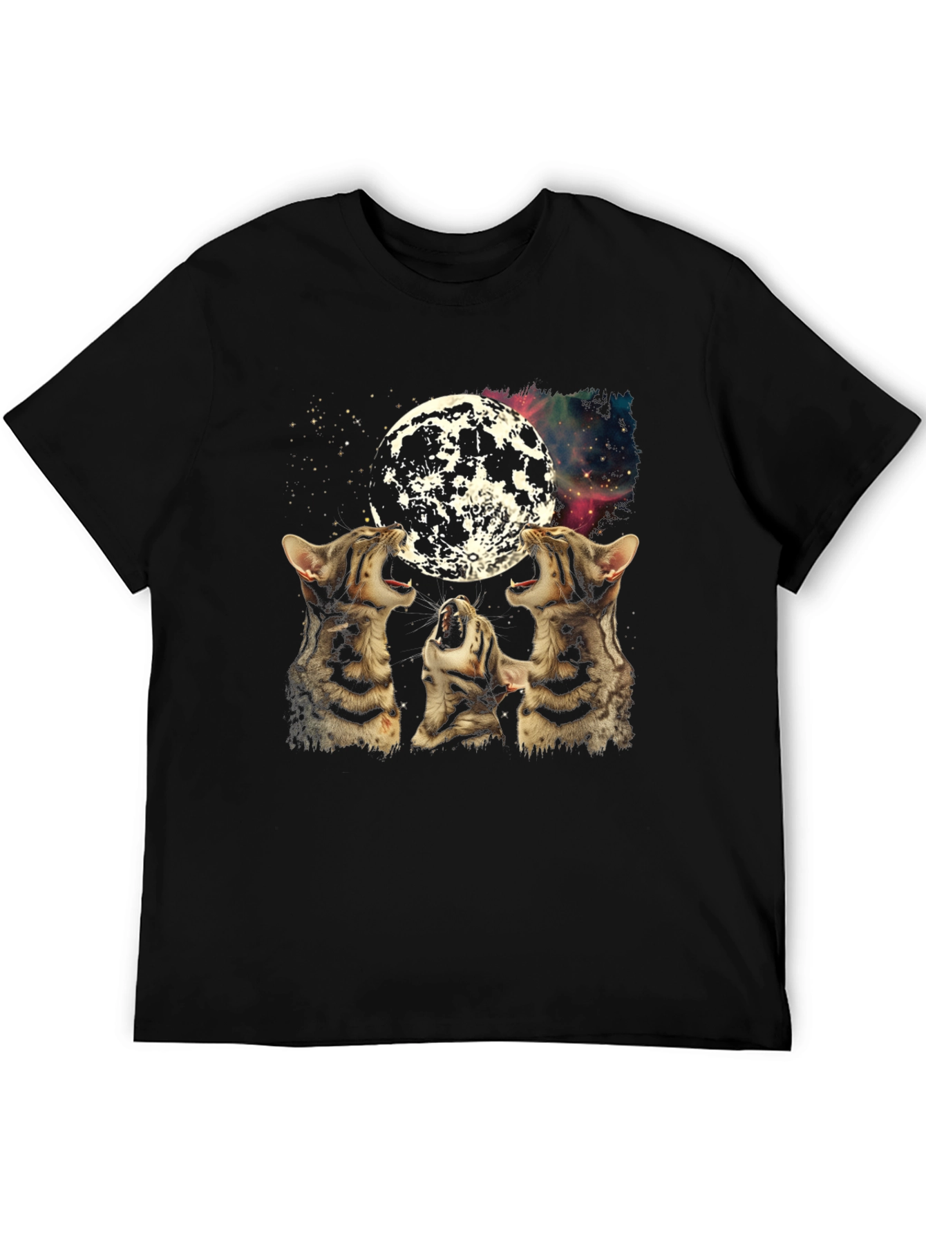 Black Three Cats Howling at Moon Graphic Tee view 5