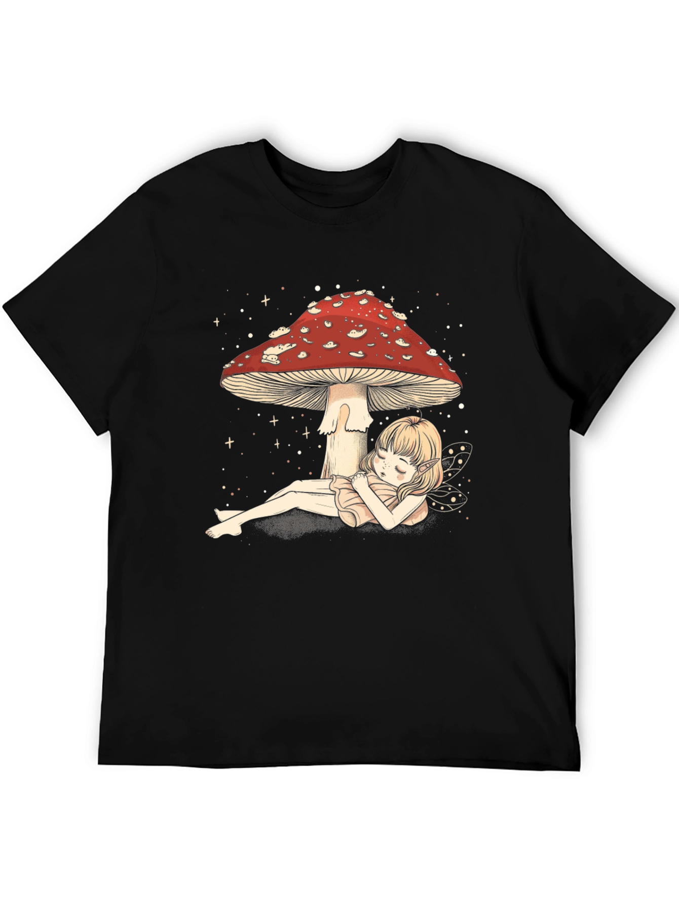Black Mushroom Fairy T-Shirt - Whimsical Black Tee view 5