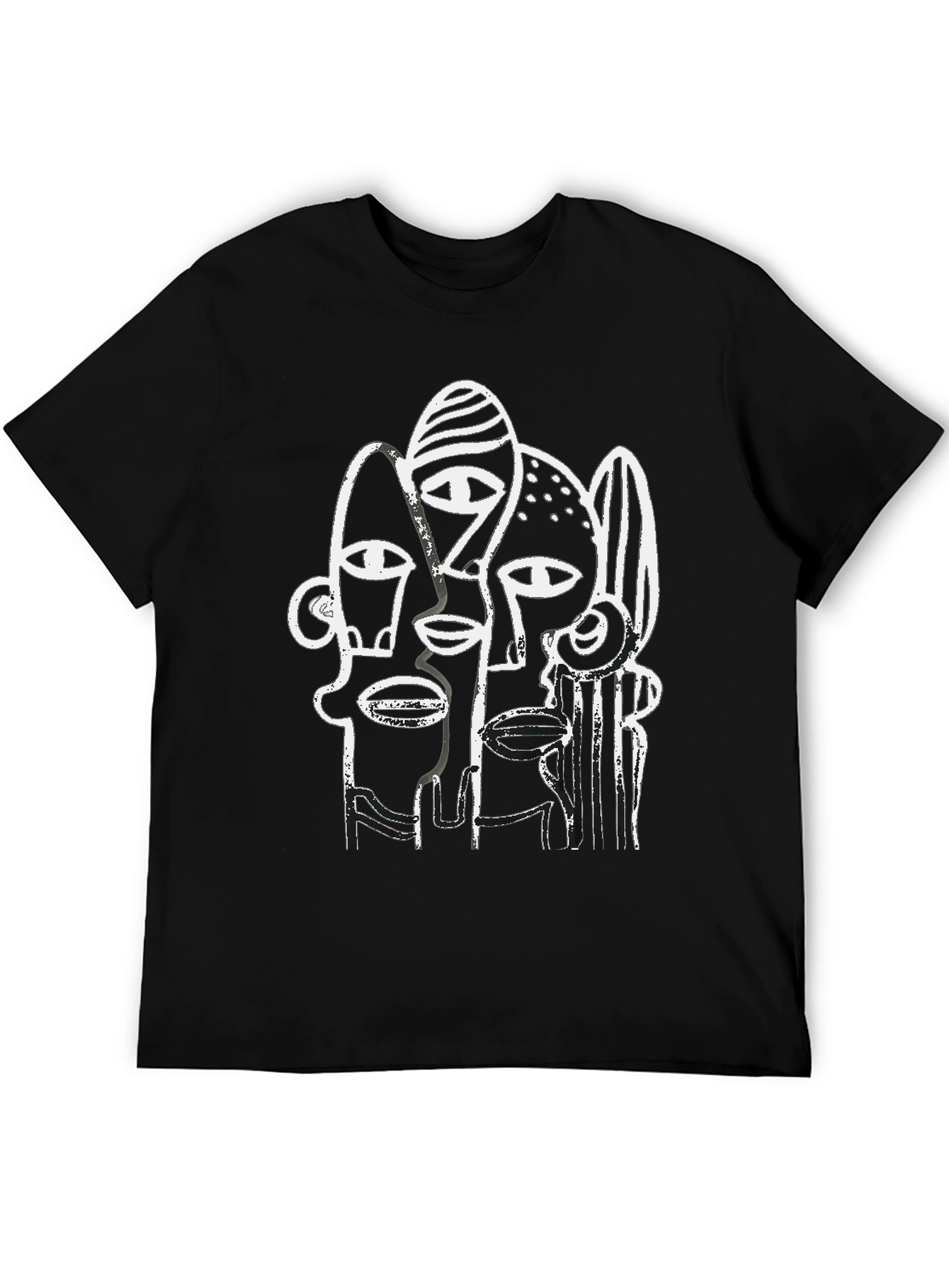 Black Abstract Faces Graphic Tee - Modern Art Shirt view 5